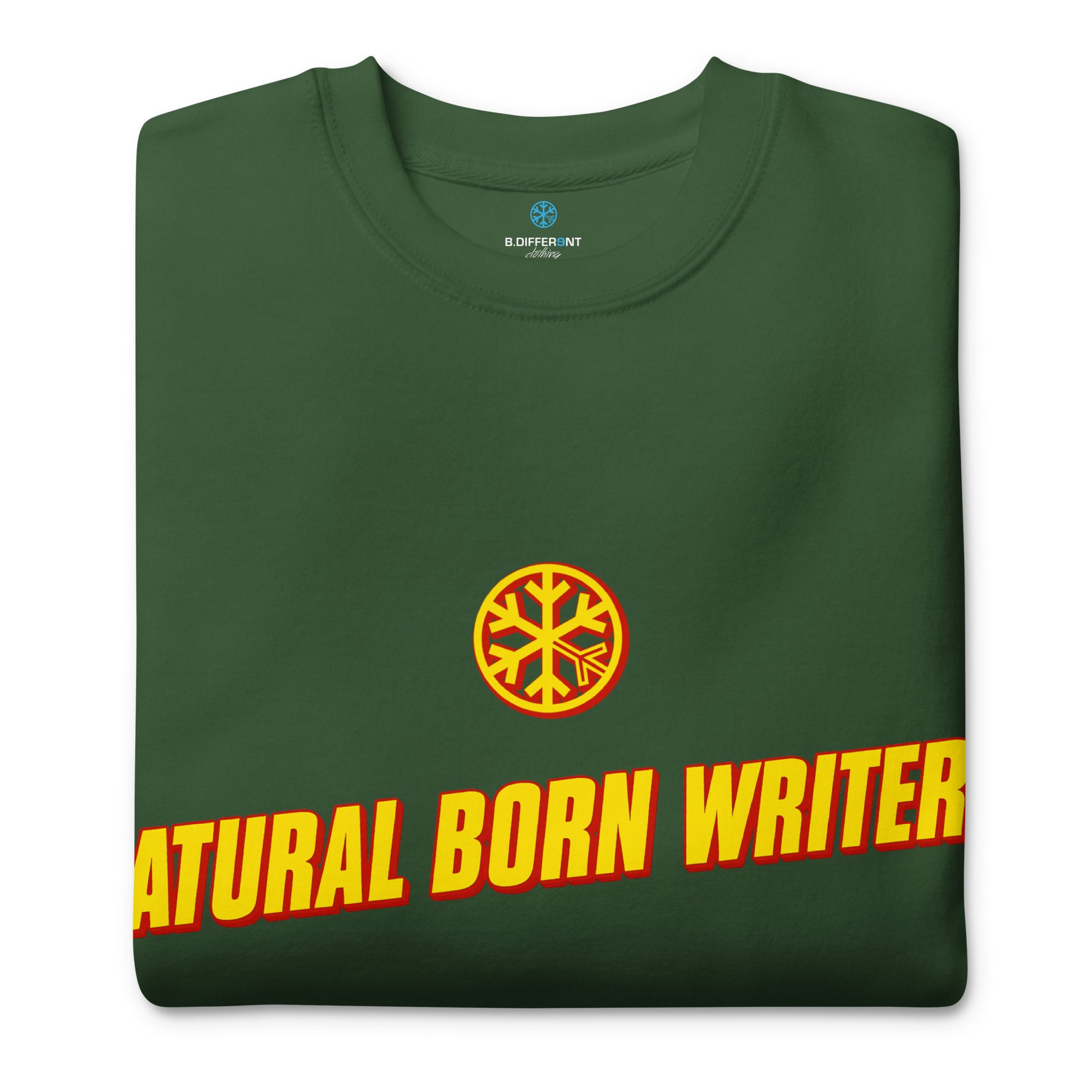 Green-Natural Born Writers Graffiti Sweatshirt from B.Different Clothing, folded, graffiti-inspired streetwear