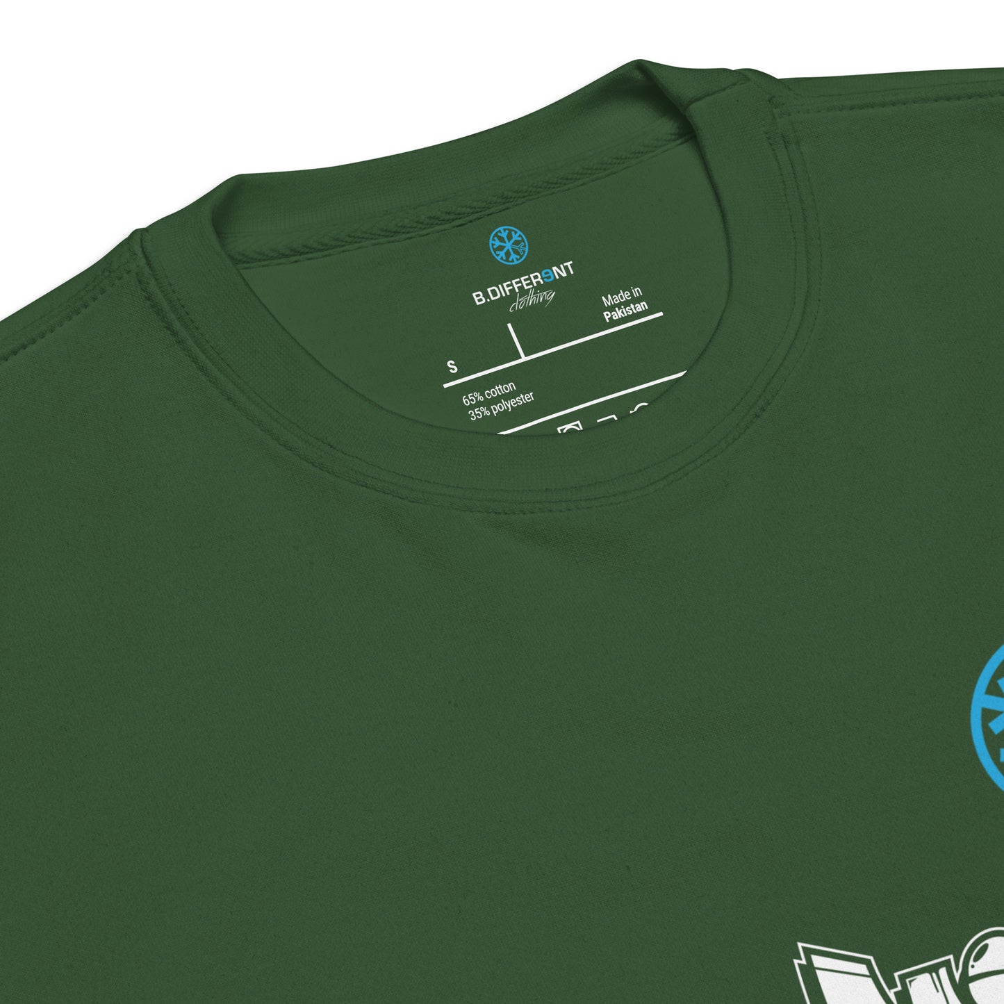 Green-Mission Graffiti Character Sweatshirt from B.Different Clothing, collar, graffiti-inspired streetwear