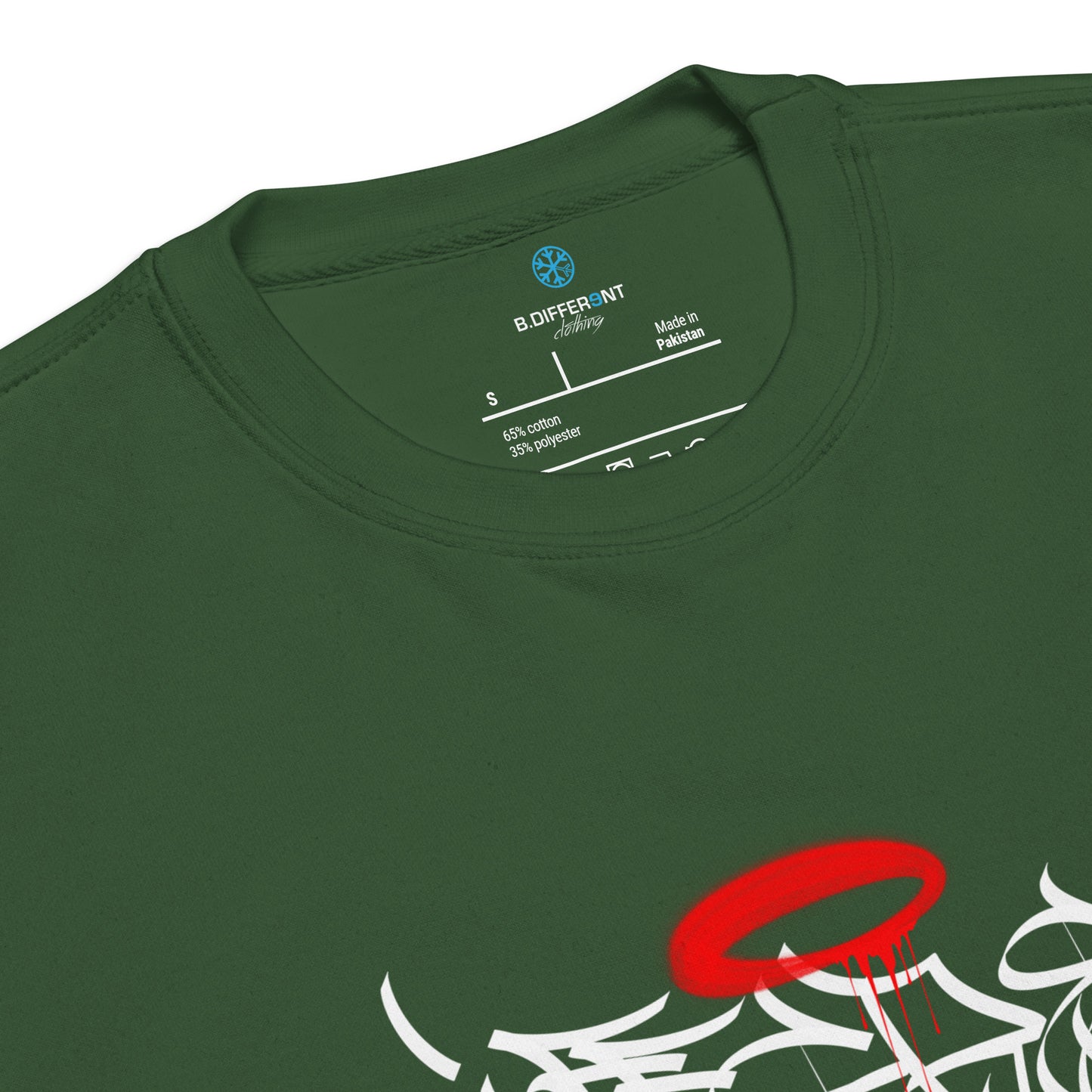Green-Caos One Collab Graffiti Sweatshirt from B.Different Clothing, collar, graffiti-inspired streetwear