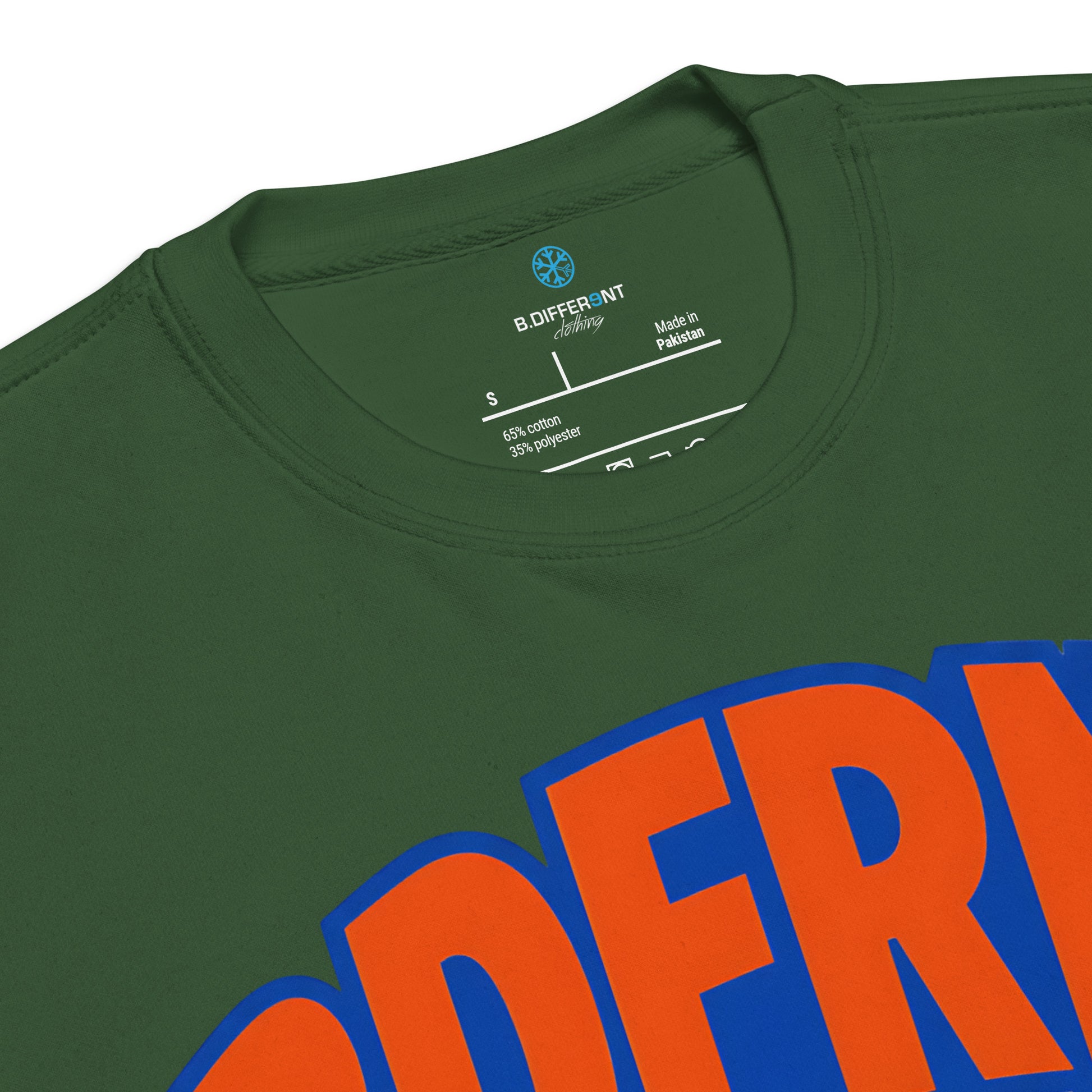 Green-BDFRNT Logo 1989 Sweatshirt from B.Different Clothing, collar, graffiti-inspired streetwear