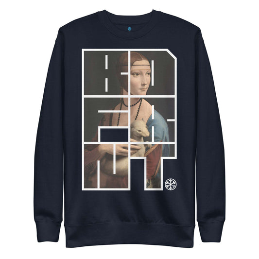 navy-bdfrnt-blockbuster-graffiti-piece-lady-with-ermine-sweatshirt-front-by-b.different-clothing-graffiti-inspired-independent-streetwear-brand
