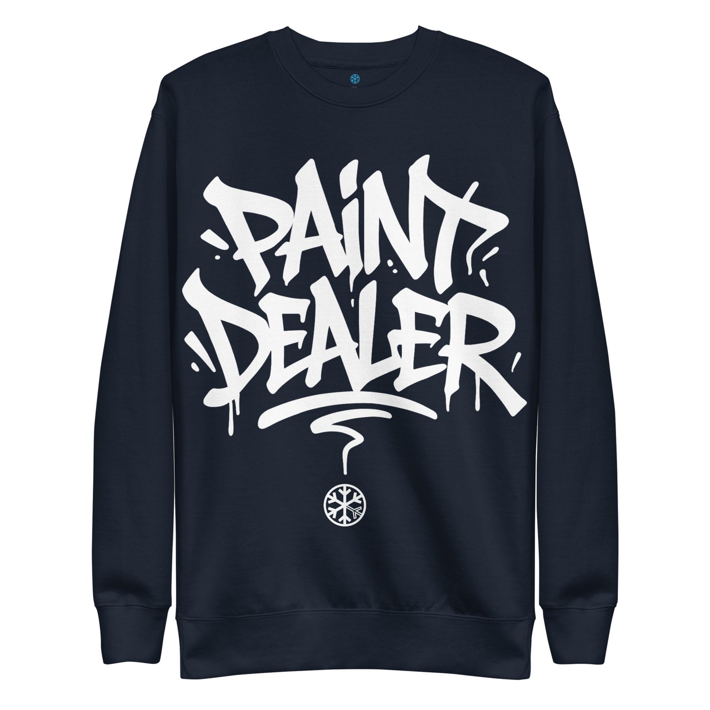 Navy-Paint Dealer Graffiti Tag Sweatshirt from B.Different Clothing, front view, graffiti-inspired streetwear