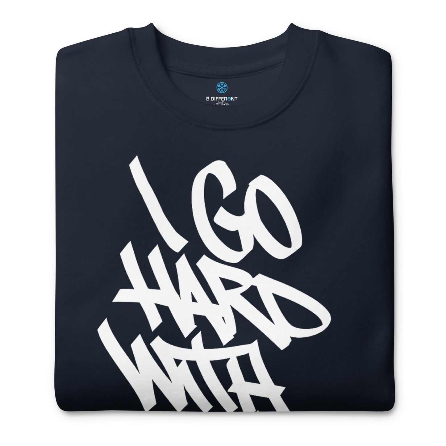 Navy-I Go Hard With My Paint Graffiti Sweatshirt from B.Different Clothing, folded, graffiti-inspired streetwear