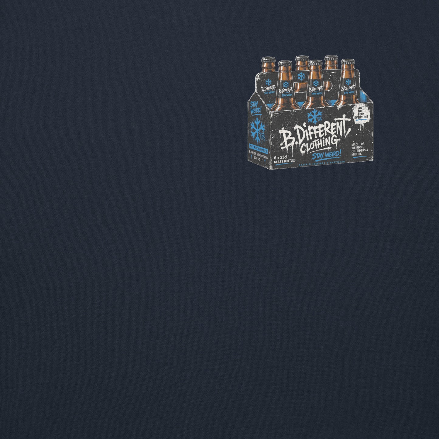 Navy-Six Pack Beer Graffiti Sweatshirt from B.Different Clothing, front graphic, graffiti-inspired streetwear