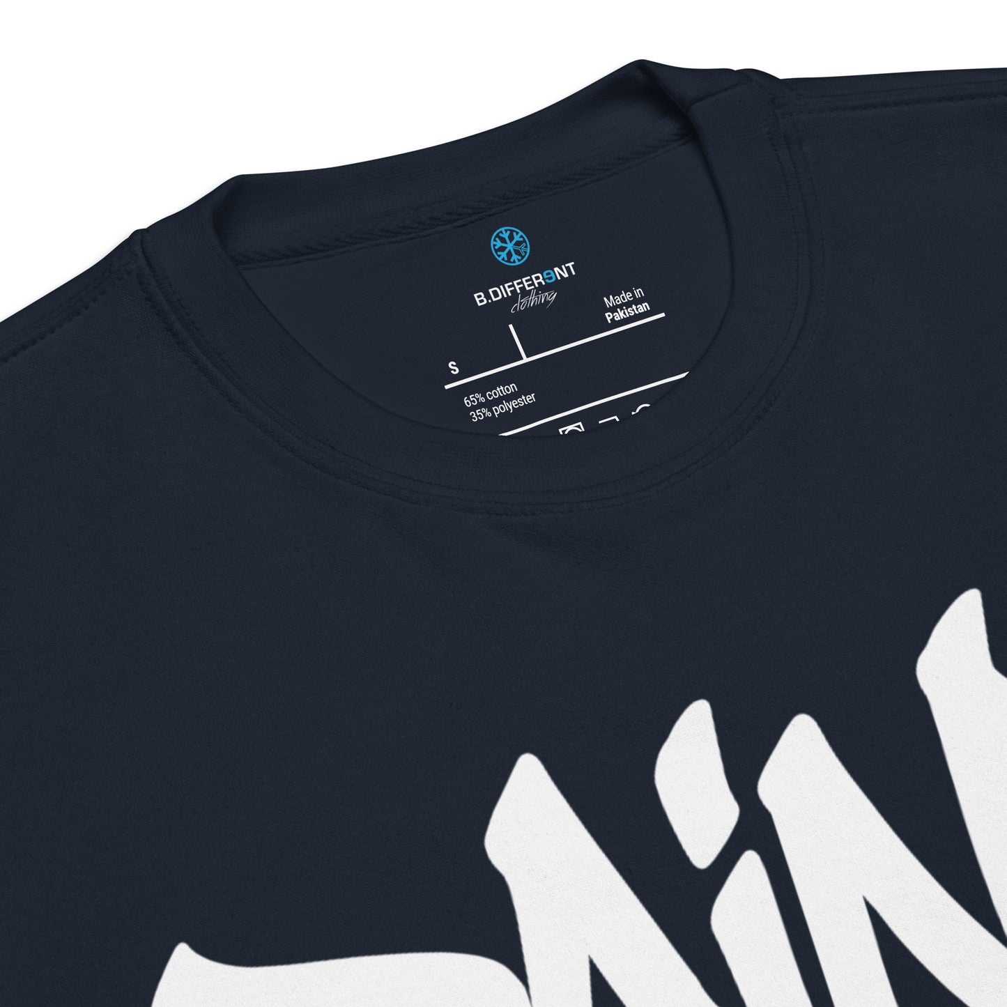 Navy-Paint Dealer Graffiti Tag Sweatshirt from B.Different Clothing, collar, graffiti-inspired streetwear