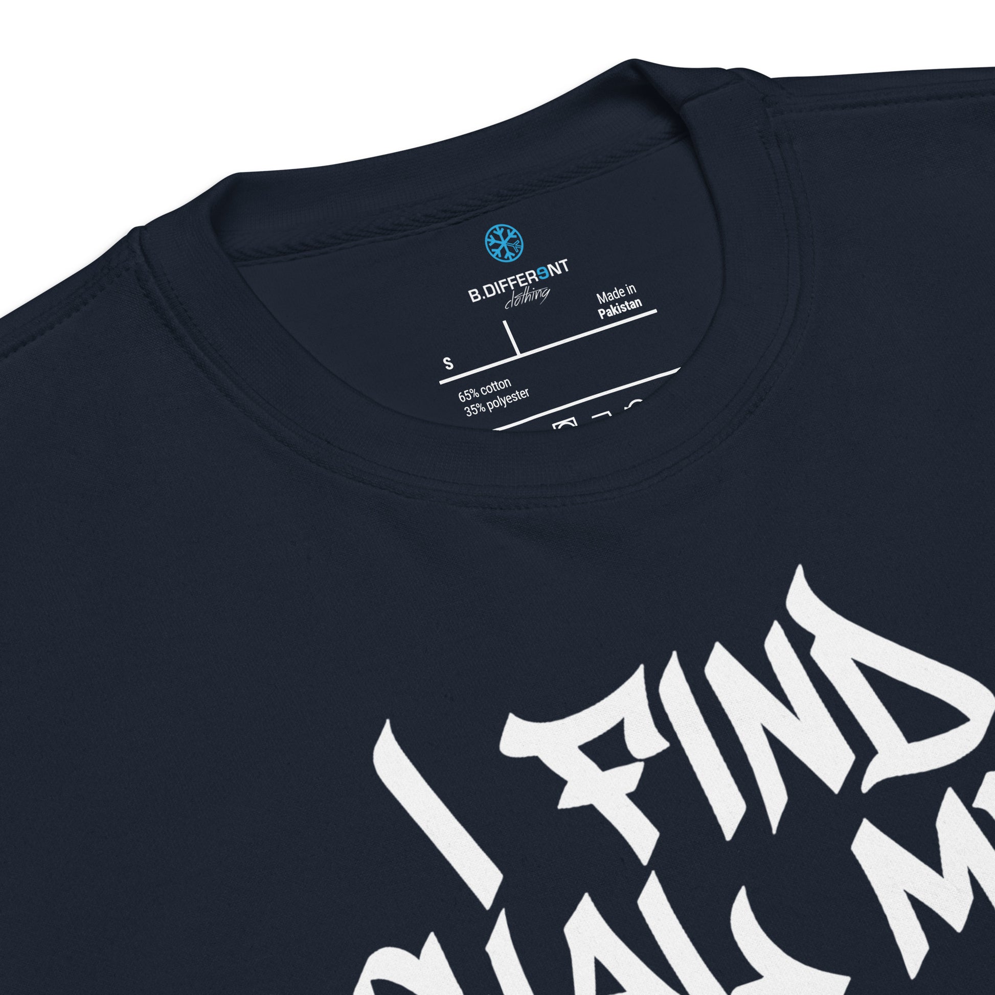 Navy-Social Media Graffiti Tag Sweatshirt from B.Different Clothing, collar, graffiti-inspired streetwear