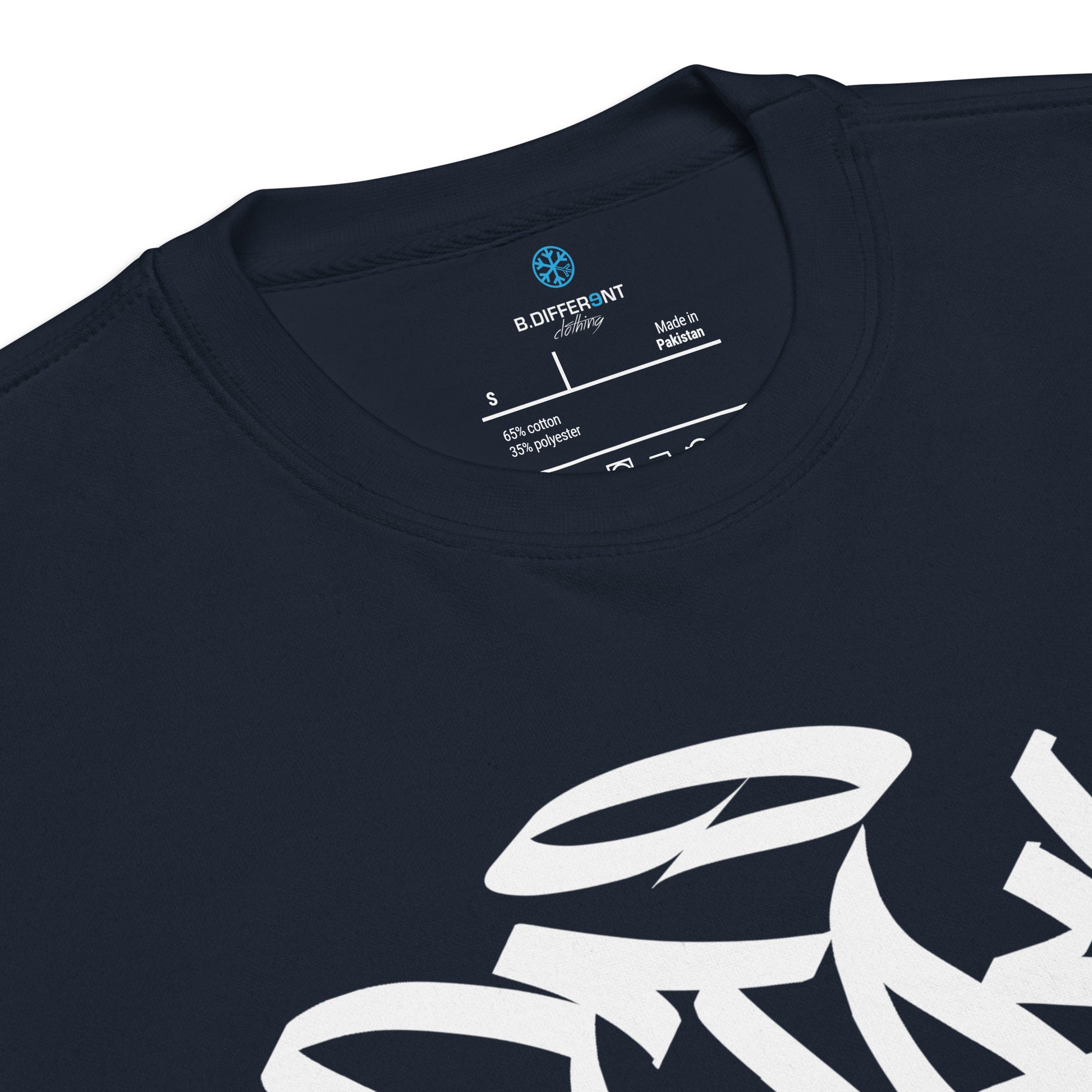 Navy-Stay Weird Graffiti Tag Sweatshirt from B.Different Clothing, collar, graffiti-inspired streetwear