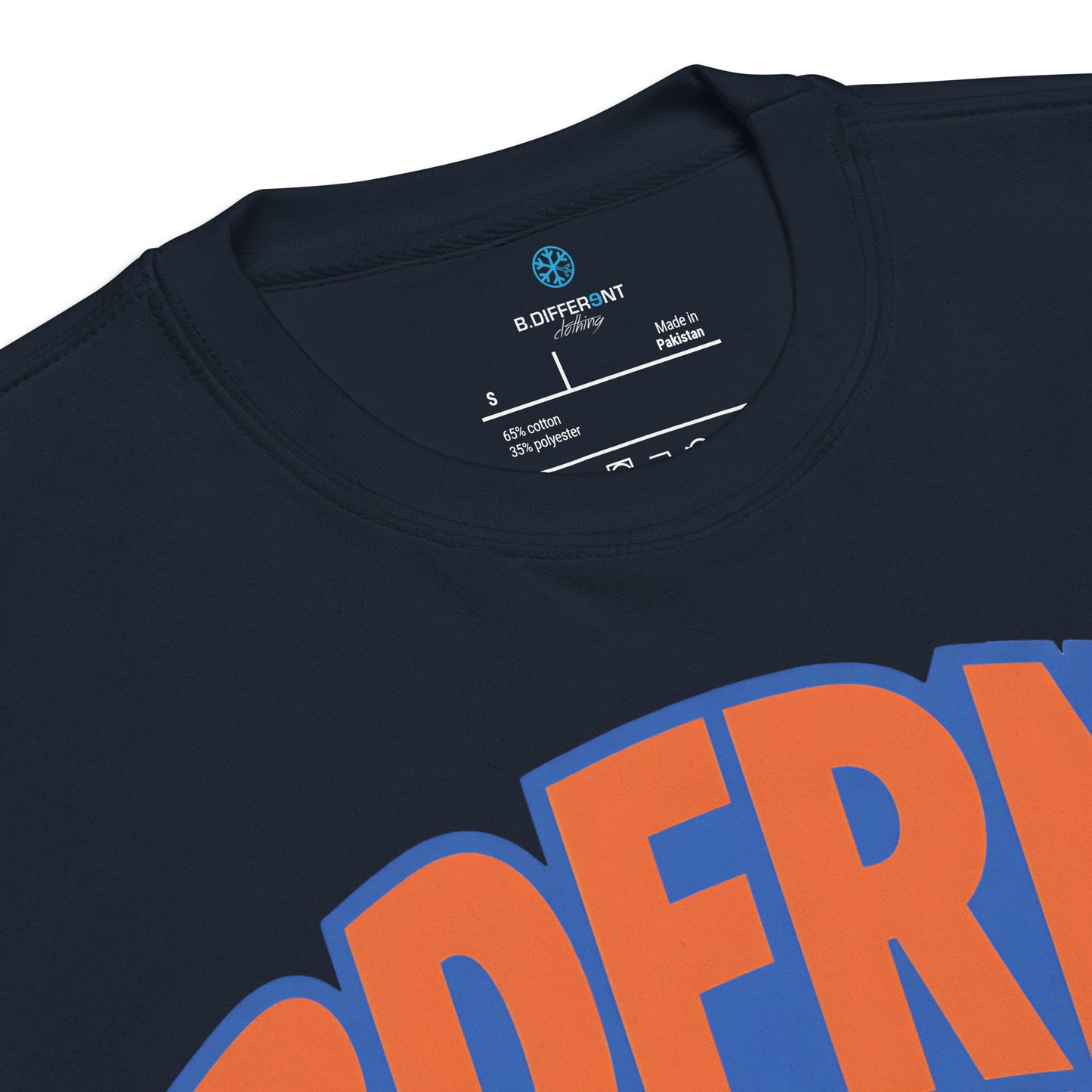 Navy-BDFRNT Logo 1989 Sweatshirt from B.Different Clothing, collar, graffiti-inspired streetwear