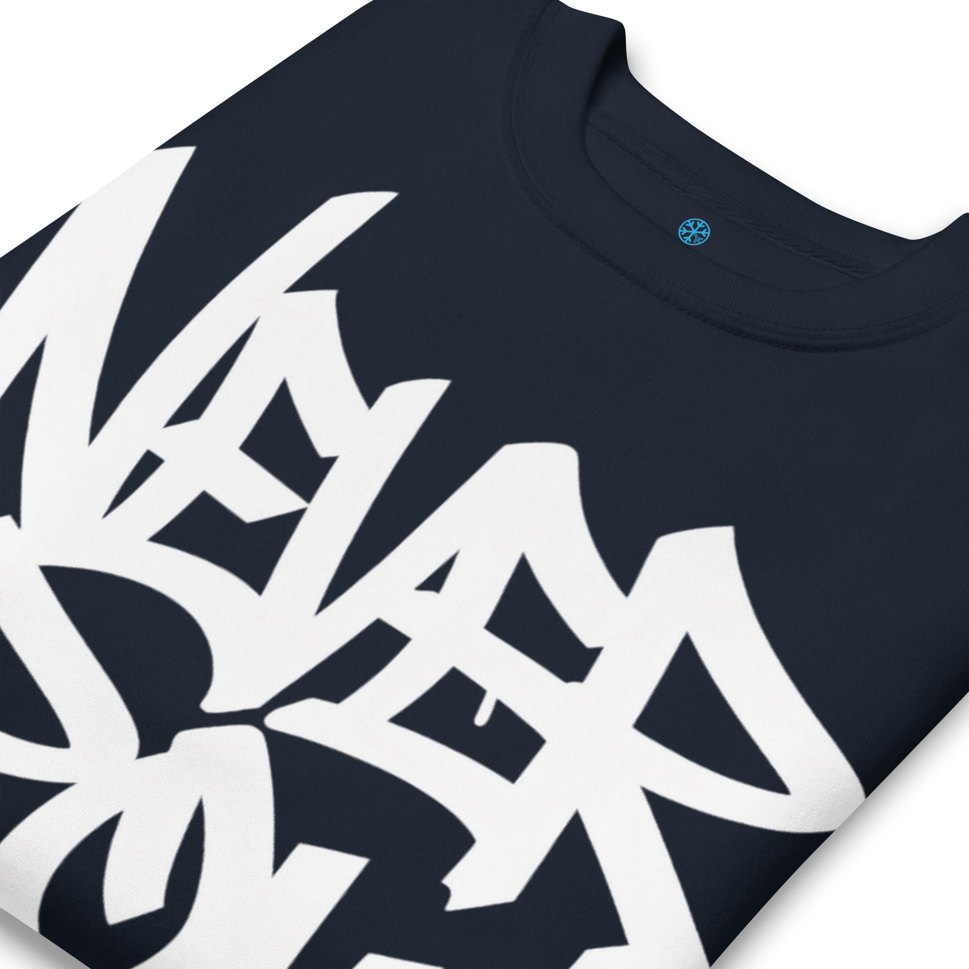 Navy-Never Grow Up Graffiti Sweatshirt from B.Different Clothing, detail, graffiti-inspired streetwear