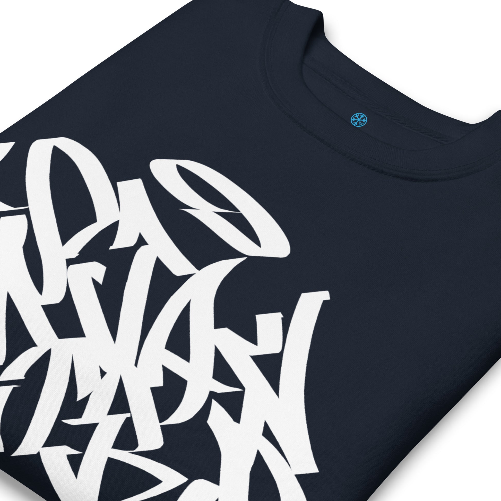 Navy-Stay Weird Graffiti Tag Sweatshirt from B.Different Clothing, detail, graffiti-inspired streetwear