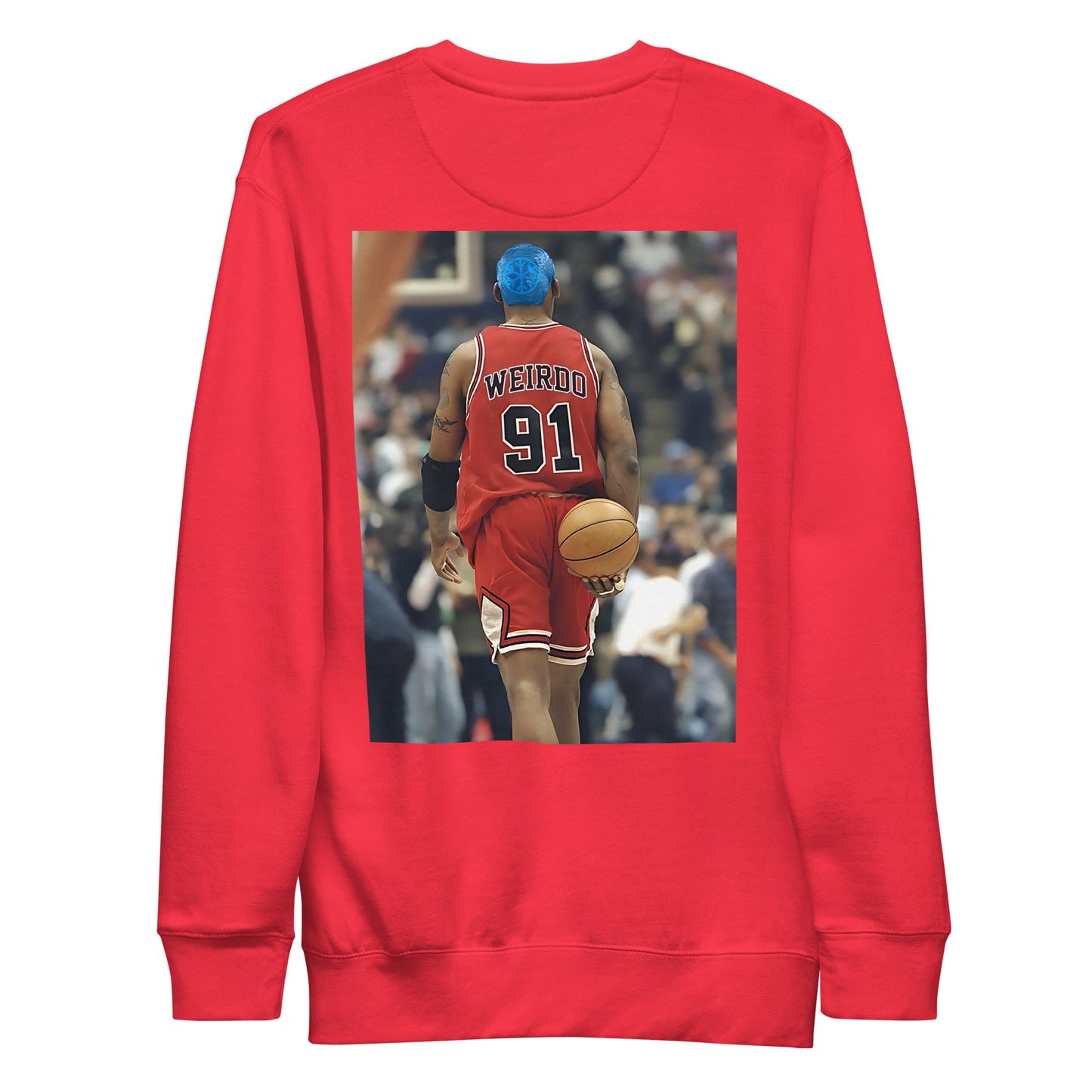 Red-Dennis Graffiti Sweatshirt from B.Different Clothing, back view, graffiti-inspired streetwear