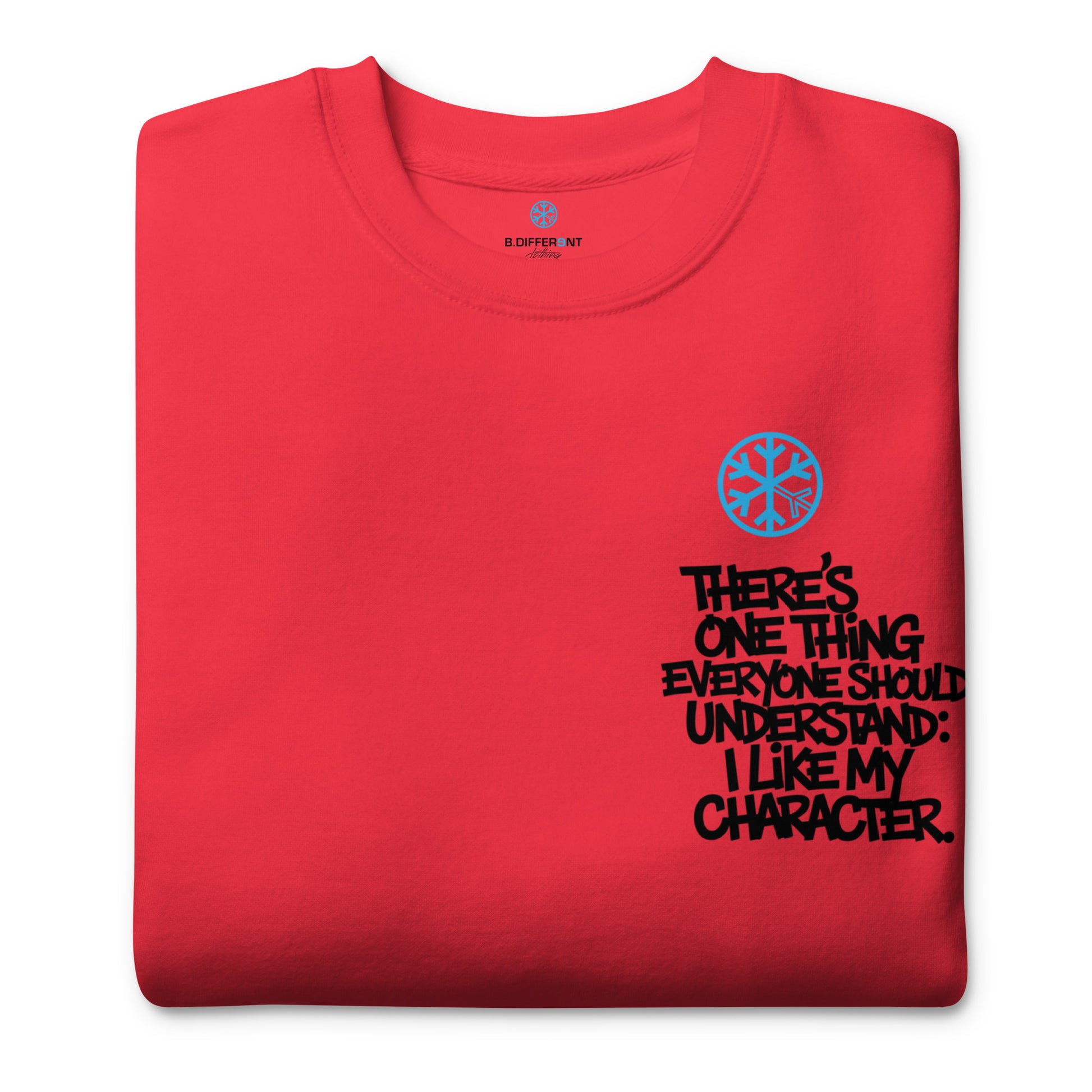 Red-Dennis Graffiti Sweatshirt from B.Different Clothing, folded, graffiti-inspired streetwear