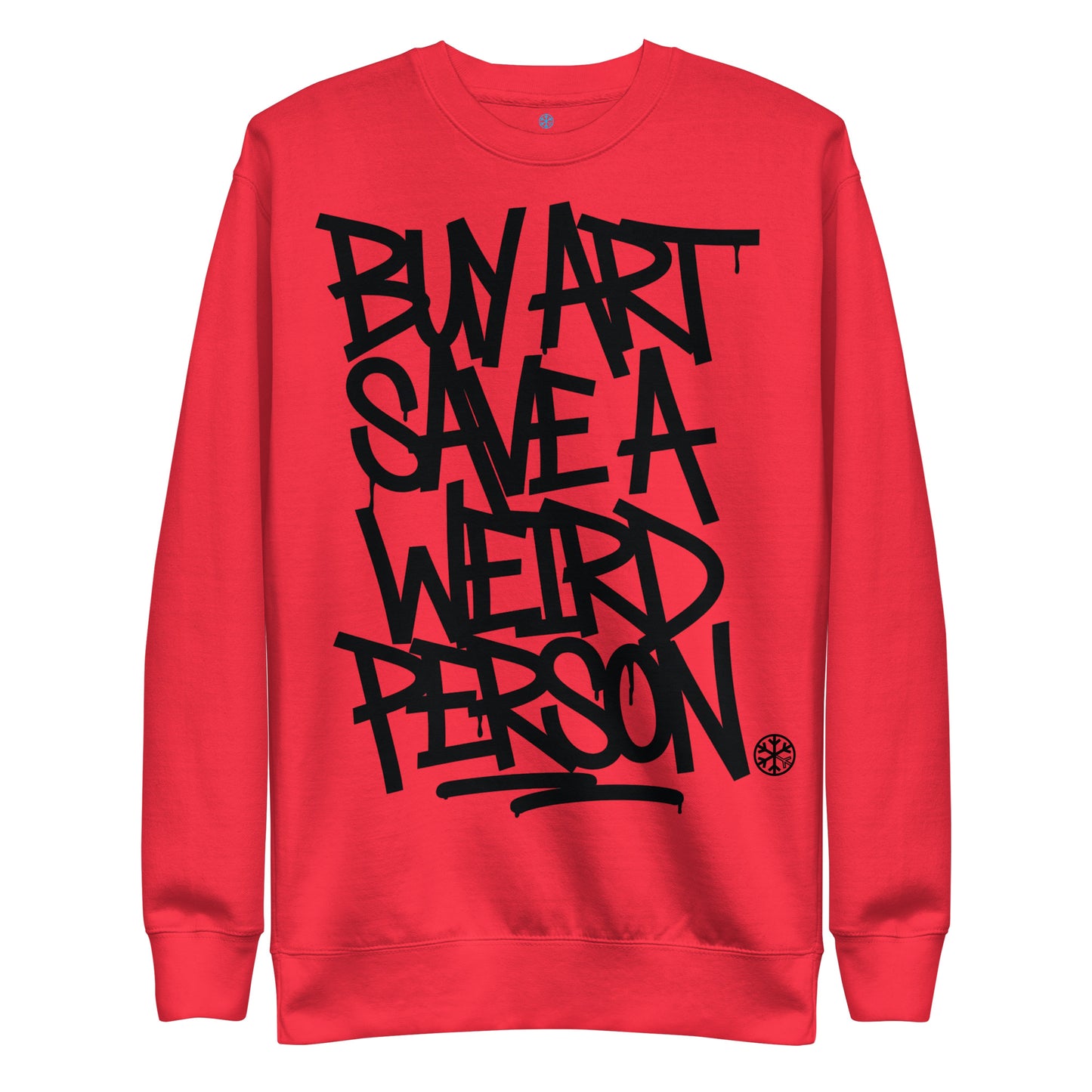 Red-Buy Art Save a Weird Person Graffiti Sweatshirt from B.Different Clothing, front view, graffiti-inspired streetwear