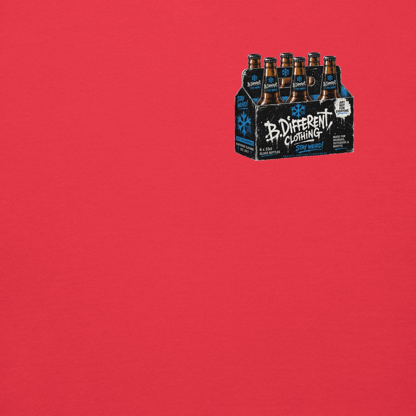 Red-Six Pack Beer Graffiti Sweatshirt from B.Different Clothing, front graphic, graffiti-inspired streetwear