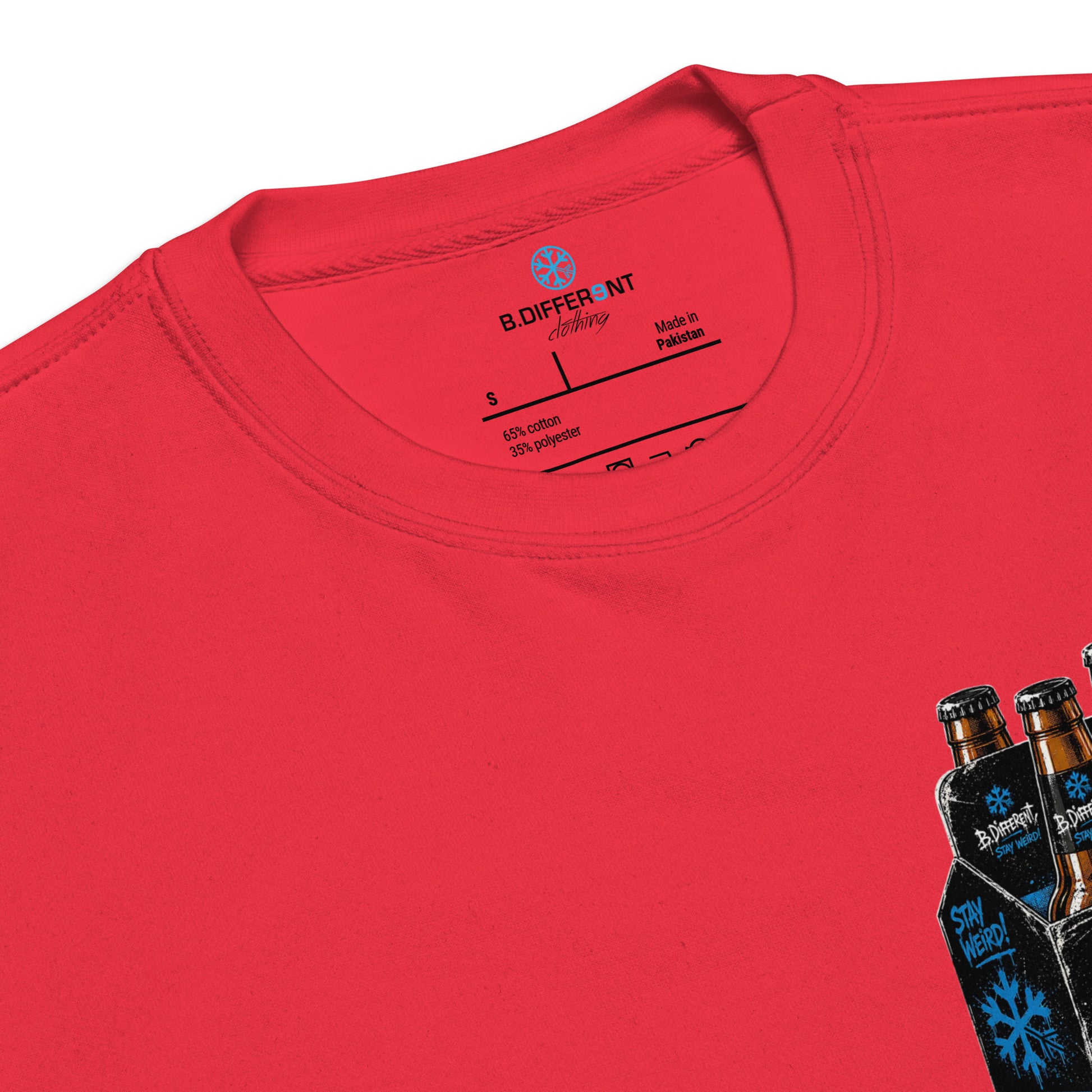 Red-Six Pack Beer Graffiti Sweatshirt from B.Different Clothing, collar, graffiti-inspired streetwear