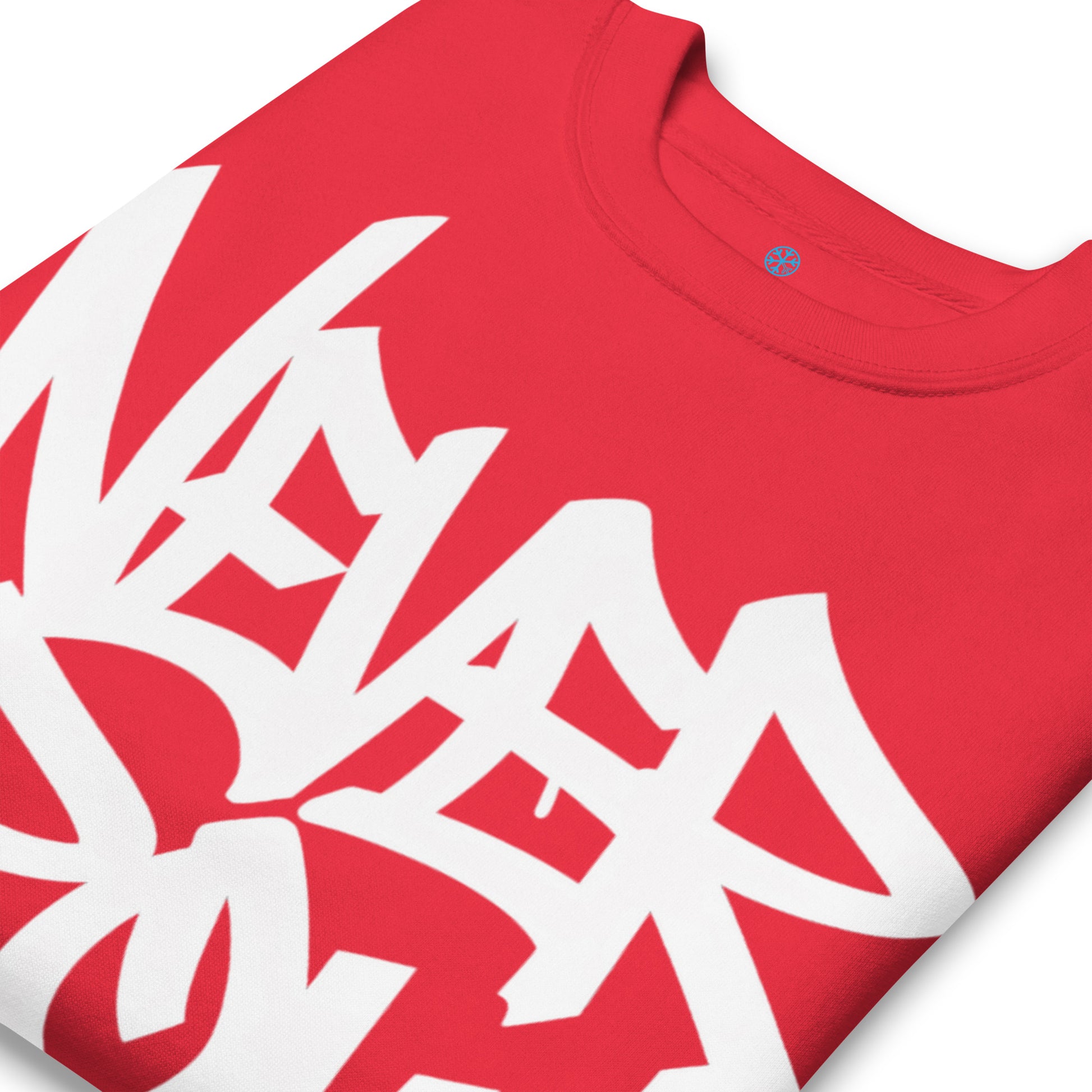 Red-Never Grow Up Graffiti Sweatshirt from B.Different Clothing, detail, graffiti-inspired streetwear
