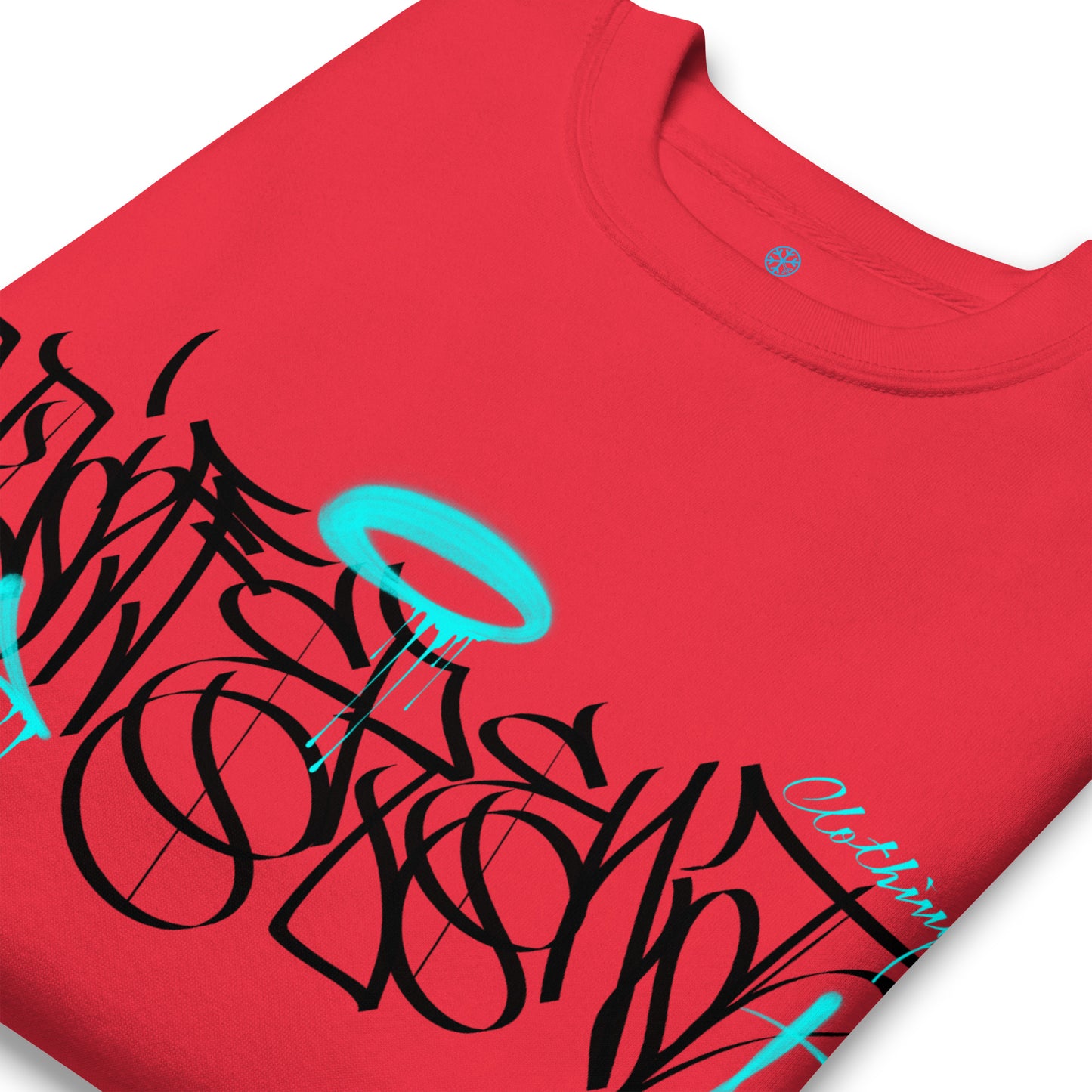 Red-Caos One Collab Graffiti Sweatshirt from B.Different Clothing, detail, graffiti-inspired streetwear