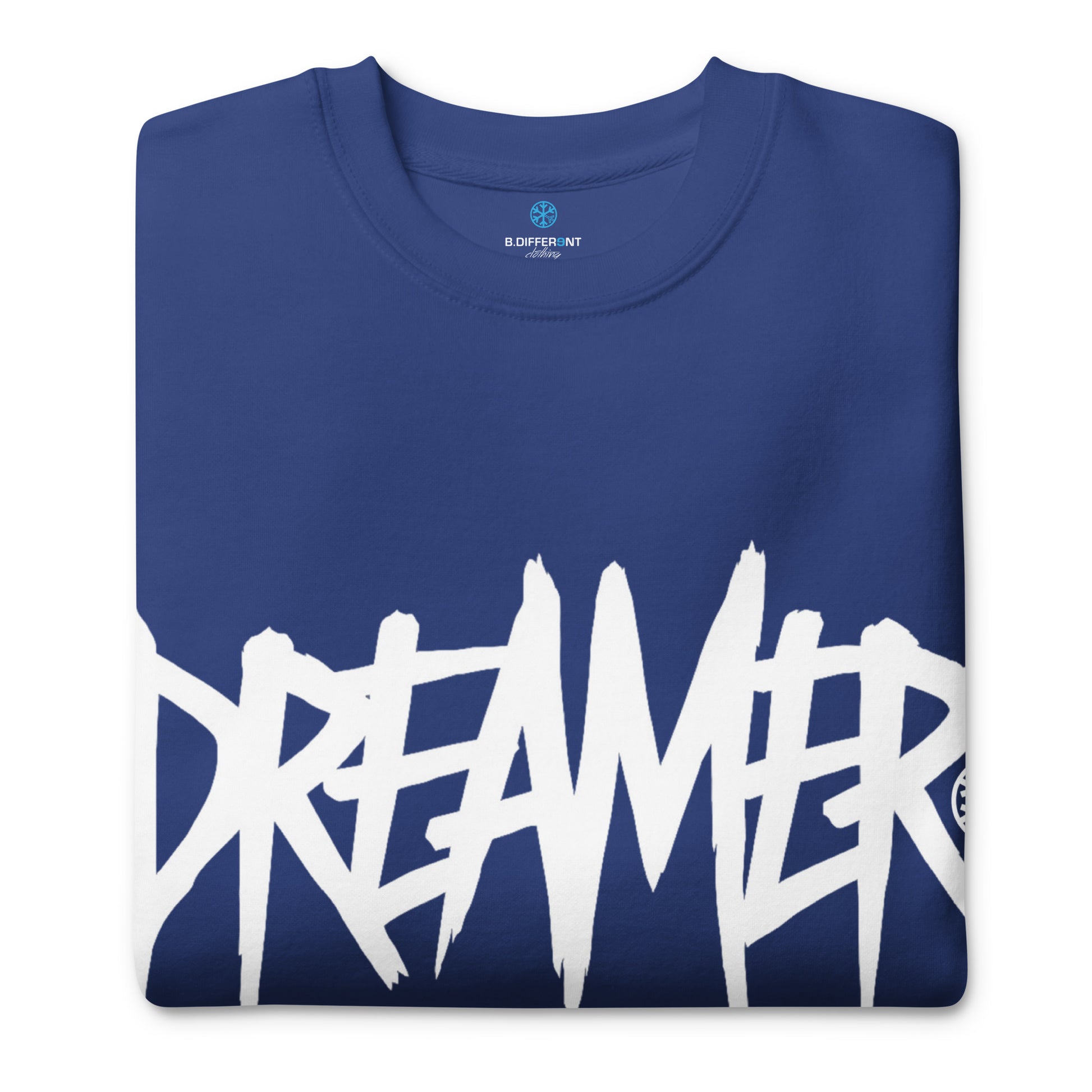 Blue-Dreamer Graffiti Tag Sweatshirt from B.Different Clothing, folded, graffiti-inspired streetwear