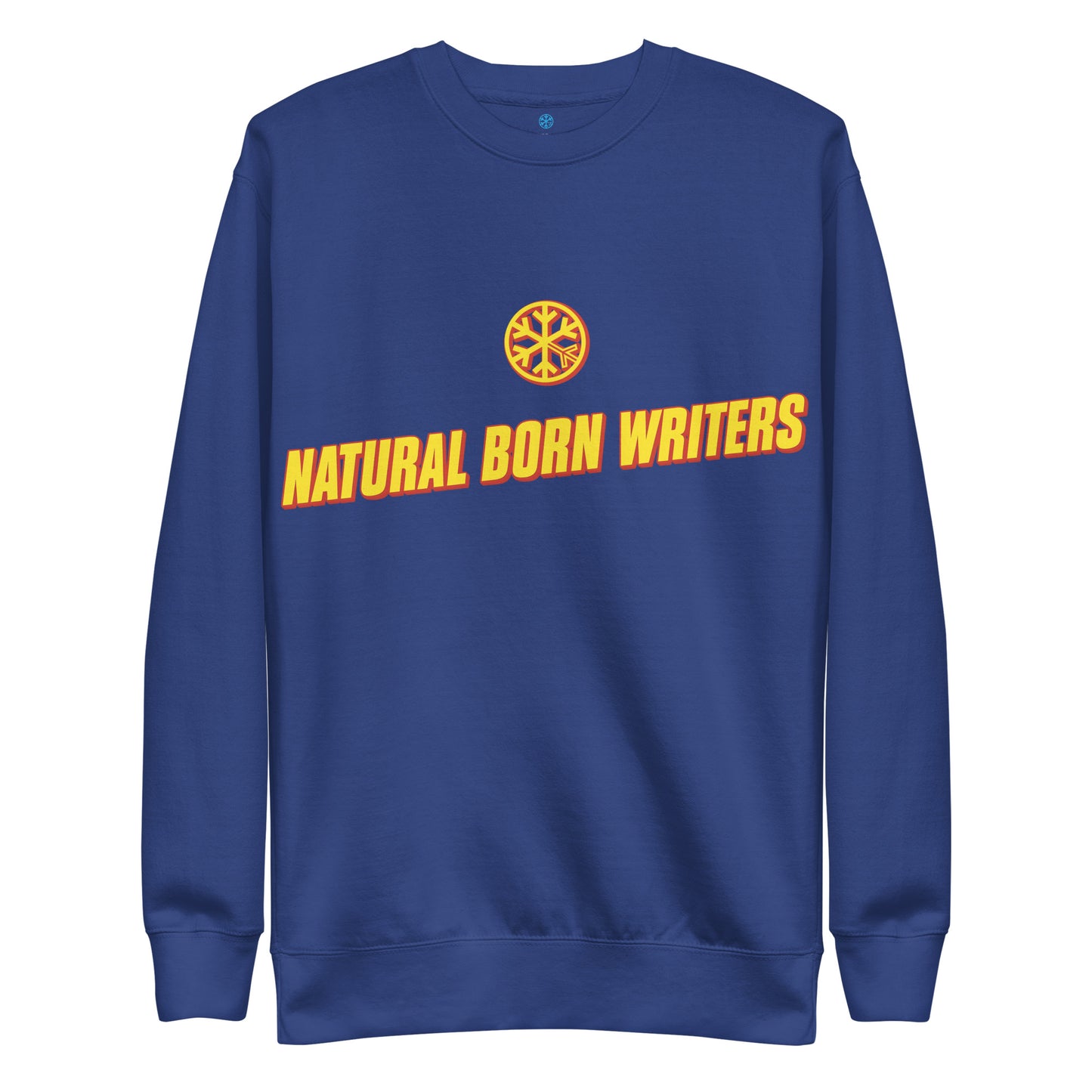 Blue-Natural Born Writers Graffiti Sweatshirt from B.Different Clothing, front view, graffiti-inspired streetwear