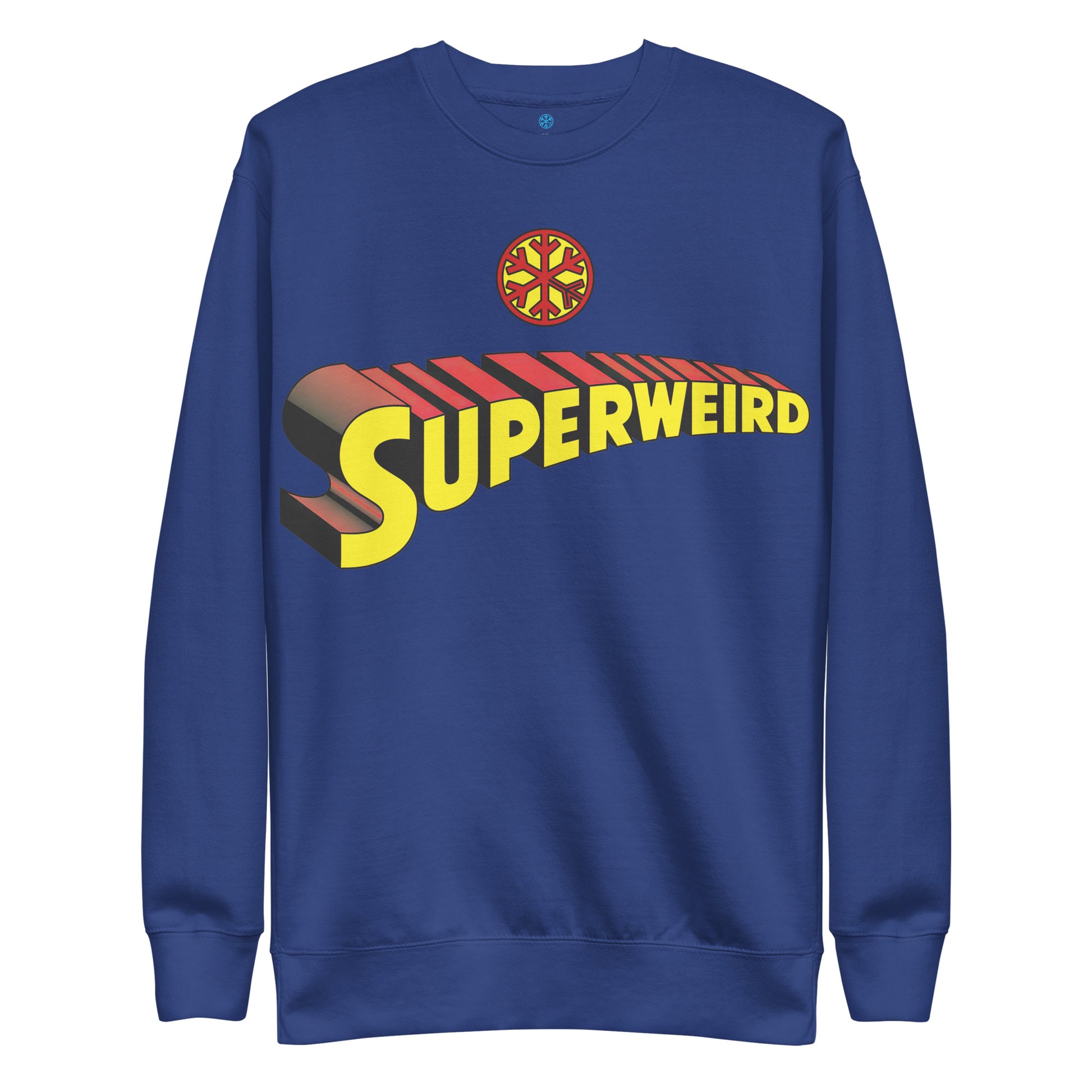 Blue-Superweird Sweatshirt from B.Different Clothing, front view, graffiti-inspired streetwear