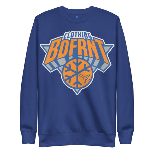Blue-BDFRNT Logo 2011 Sweatshirt from B.Different Clothing, front view, graffiti-inspired streetwear