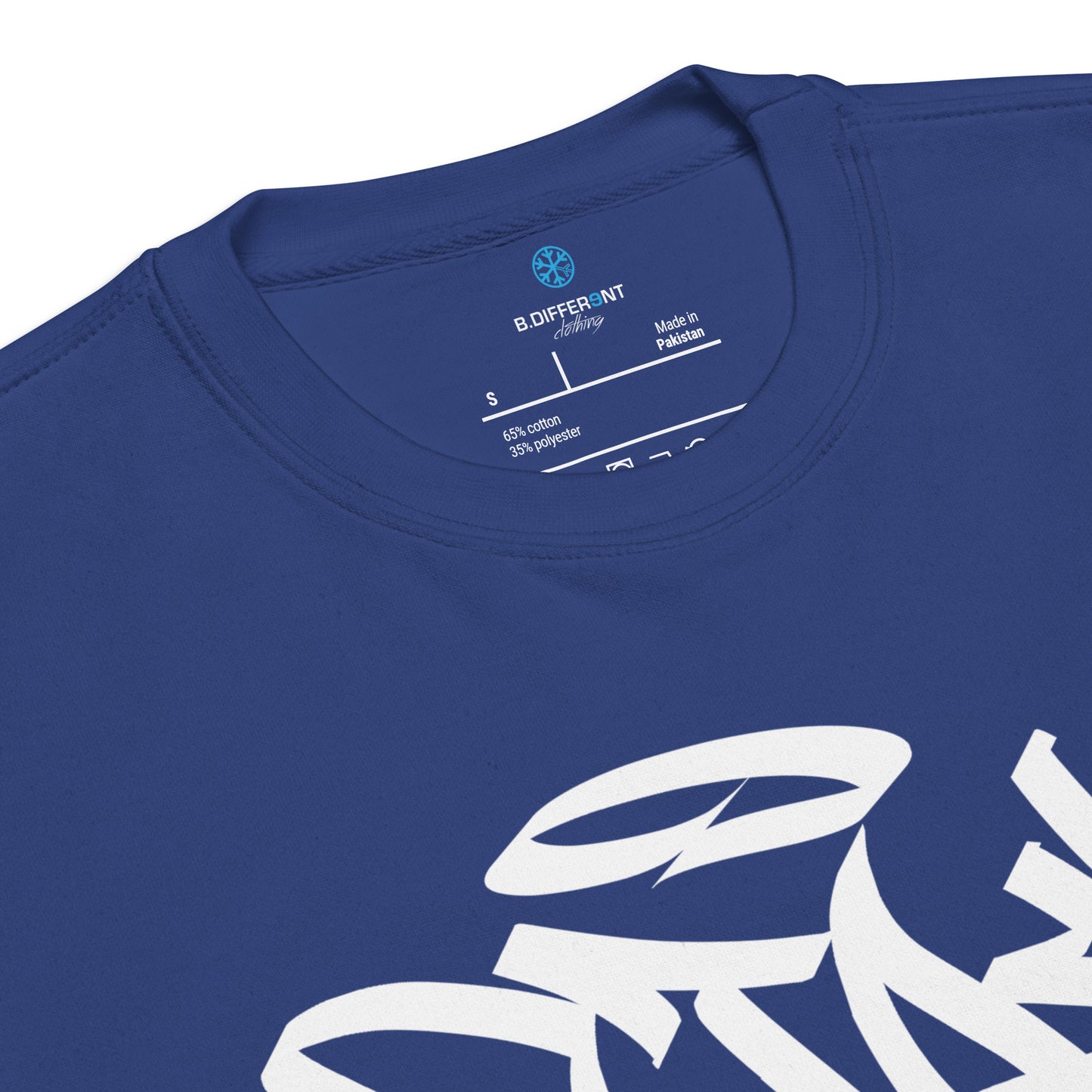 Blue-Stay Weird Graffiti Tag Sweatshirt from B.Different Clothing, collar, graffiti-inspired streetwear