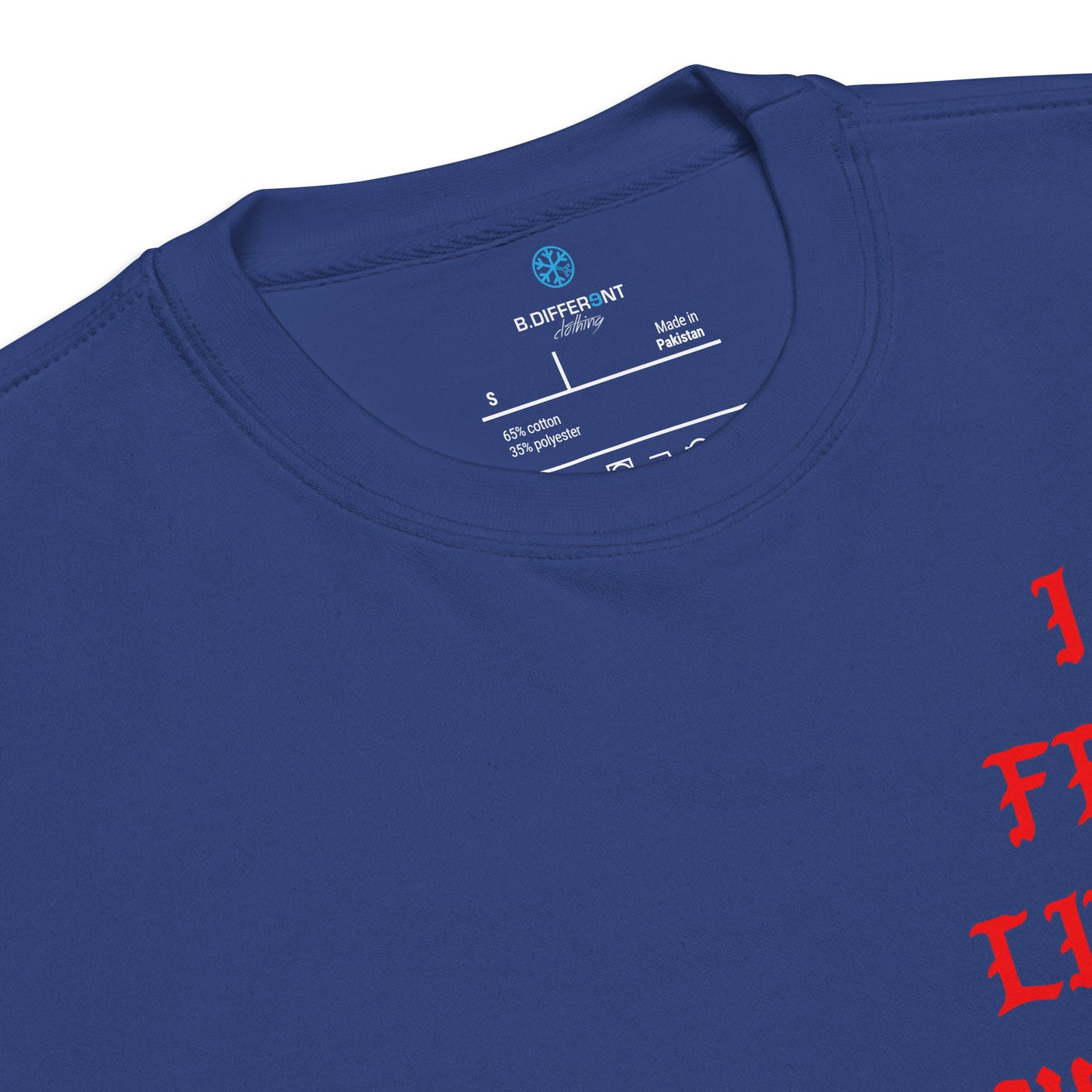 Blue-I Feel Like a Weirdo Sweatshirt from B.Different Clothing, collar, graffiti-inspired streetwear