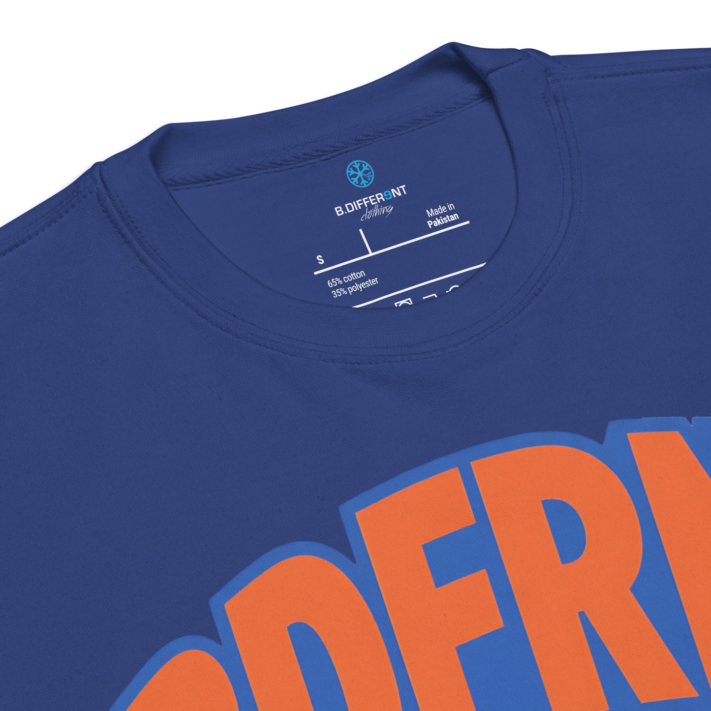 Blue-BDFRNT Logo 1989 Sweatshirt from B.Different Clothing, collar, graffiti-inspired streetwear