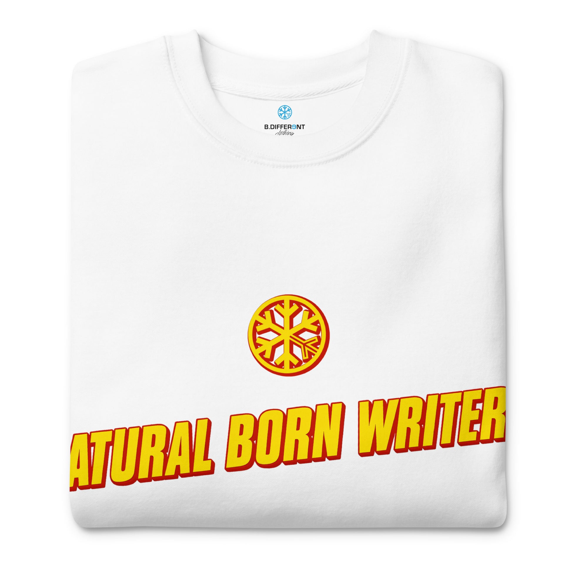 White-Natural Born Writers Graffiti Sweatshirt from B.Different Clothing, folded, graffiti-inspired streetwear