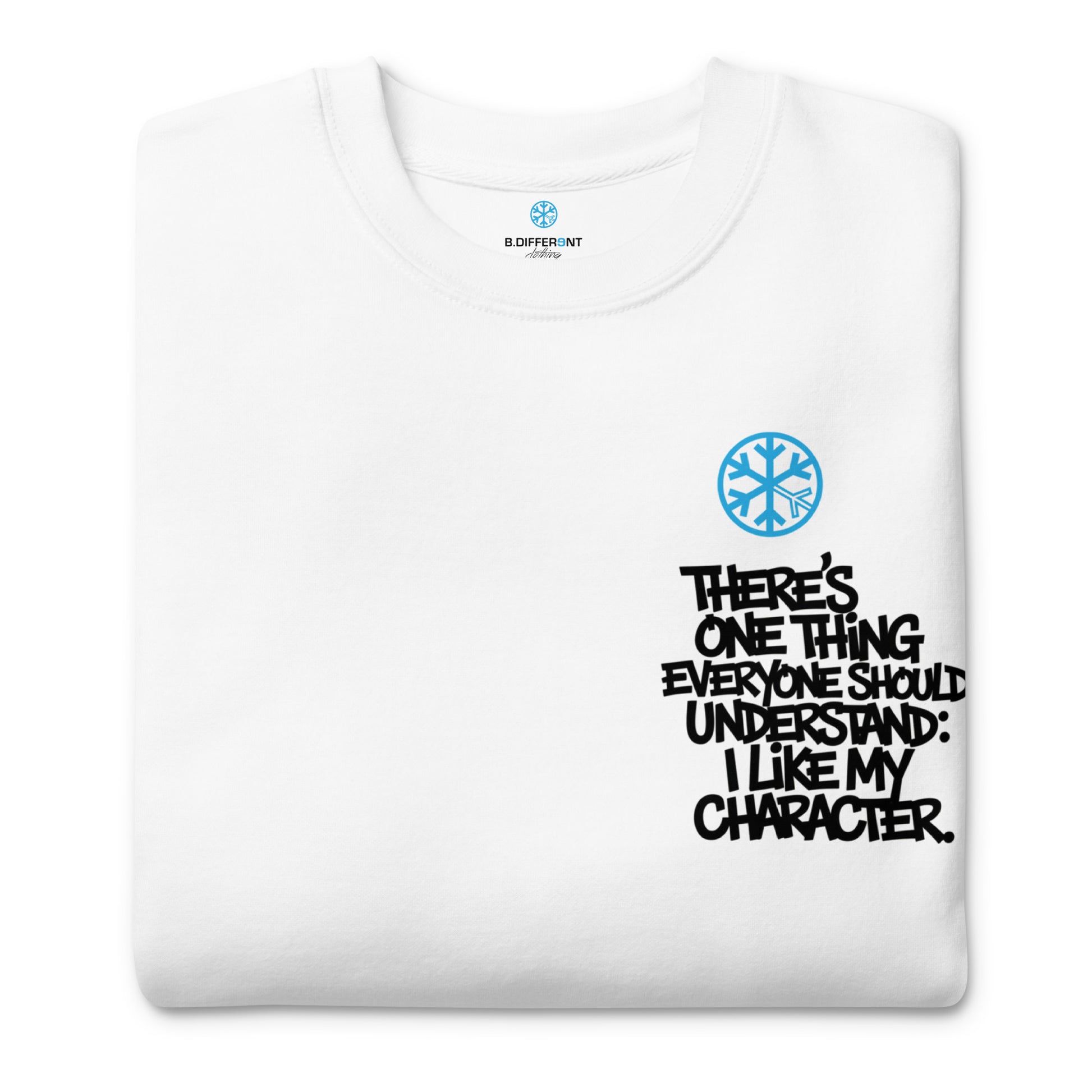 White-Dennis Graffiti Sweatshirt from B.Different Clothing, folded, graffiti-inspired streetwear