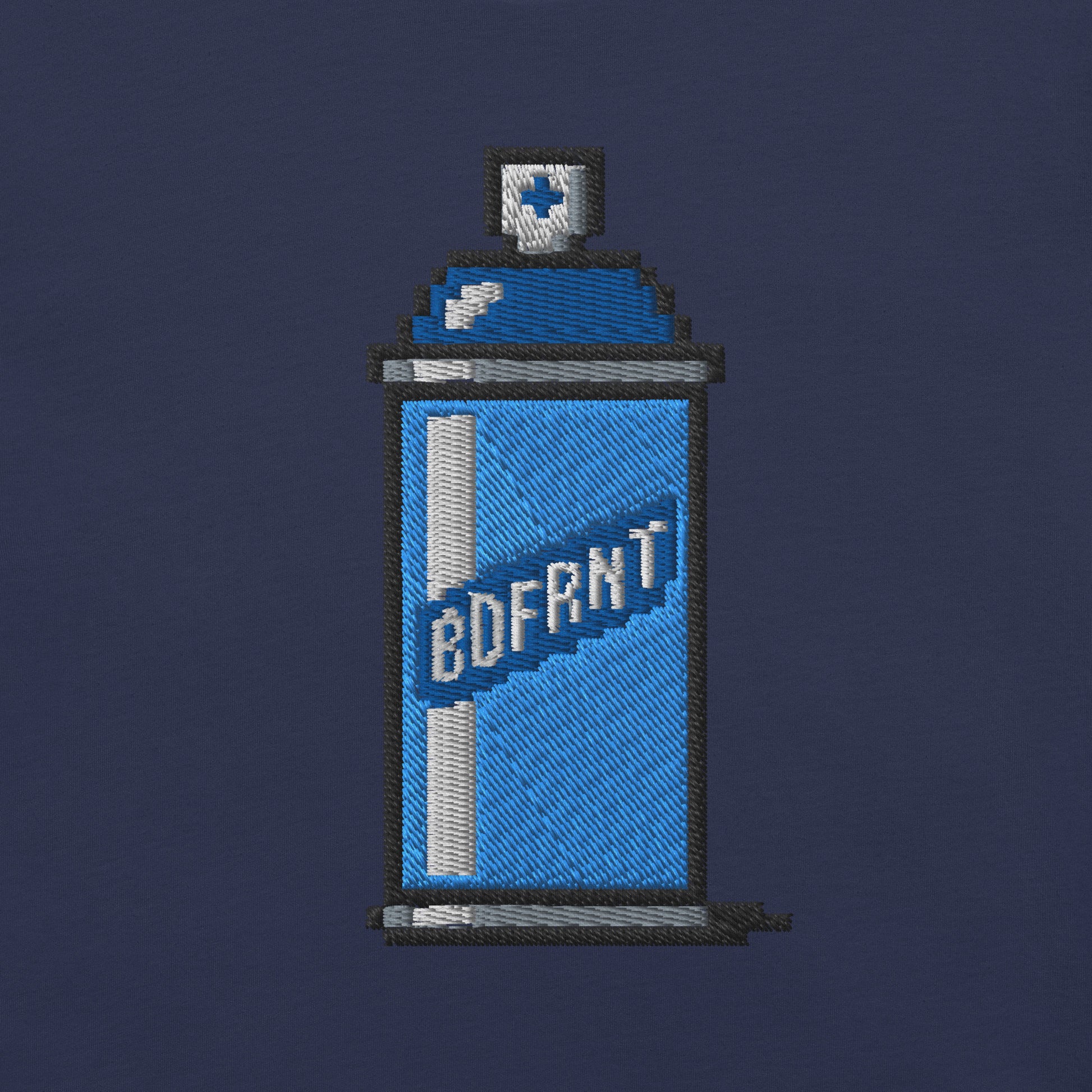 Navy-Pixel Spray Can Graffiti Hoodie from B.Different Clothing, front view, graffiti-inspired streetwear oversized heavyweight