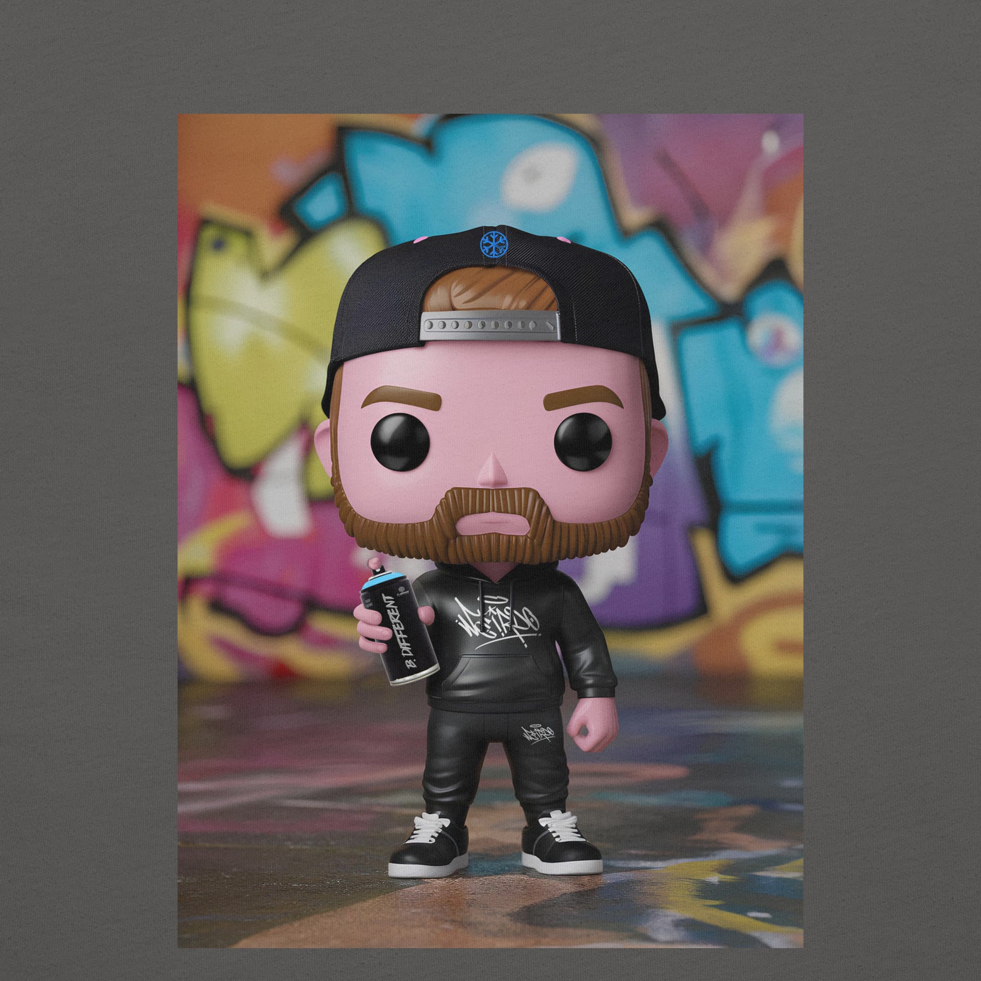 Gray-Graffiti Artist Vinyl Figure Tee from B.Different Clothing, graphic, graffiti-inspired streetwear t-shirt