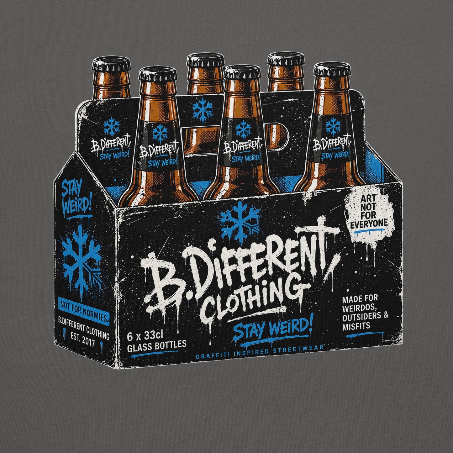 Gray-Six Pack Beer Graffiti Tee from B.Different Clothing, graphic, graffiti-inspired streetwear