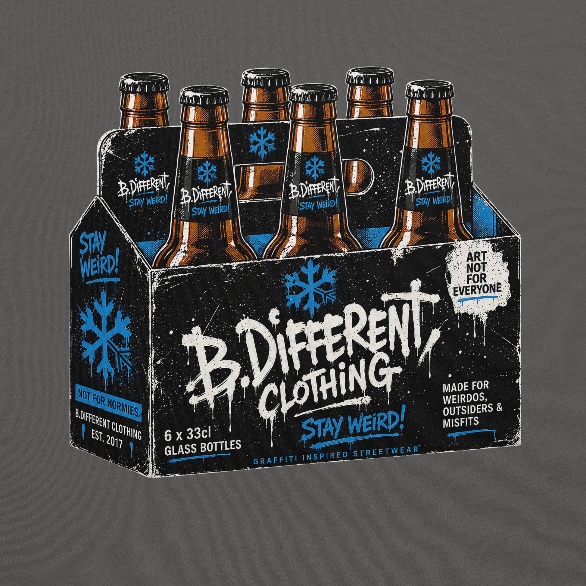 Gray-Six Pack Beer Graffiti Tee from B.Different Clothing, graphic, graffiti-inspired streetwear