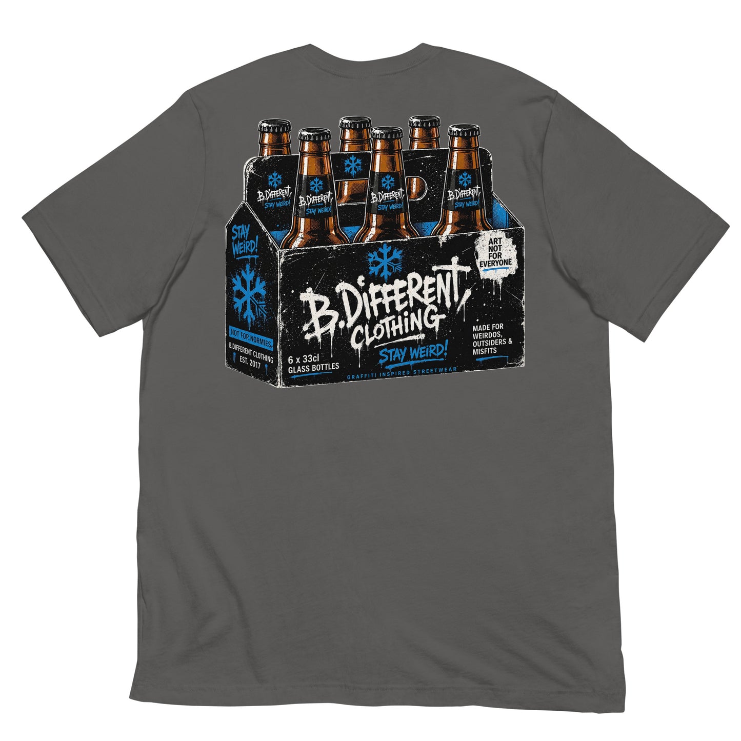 Gray-Six Pack Beer Graffiti Tee from B.Different Clothing, back view, graffiti-inspired streetwear