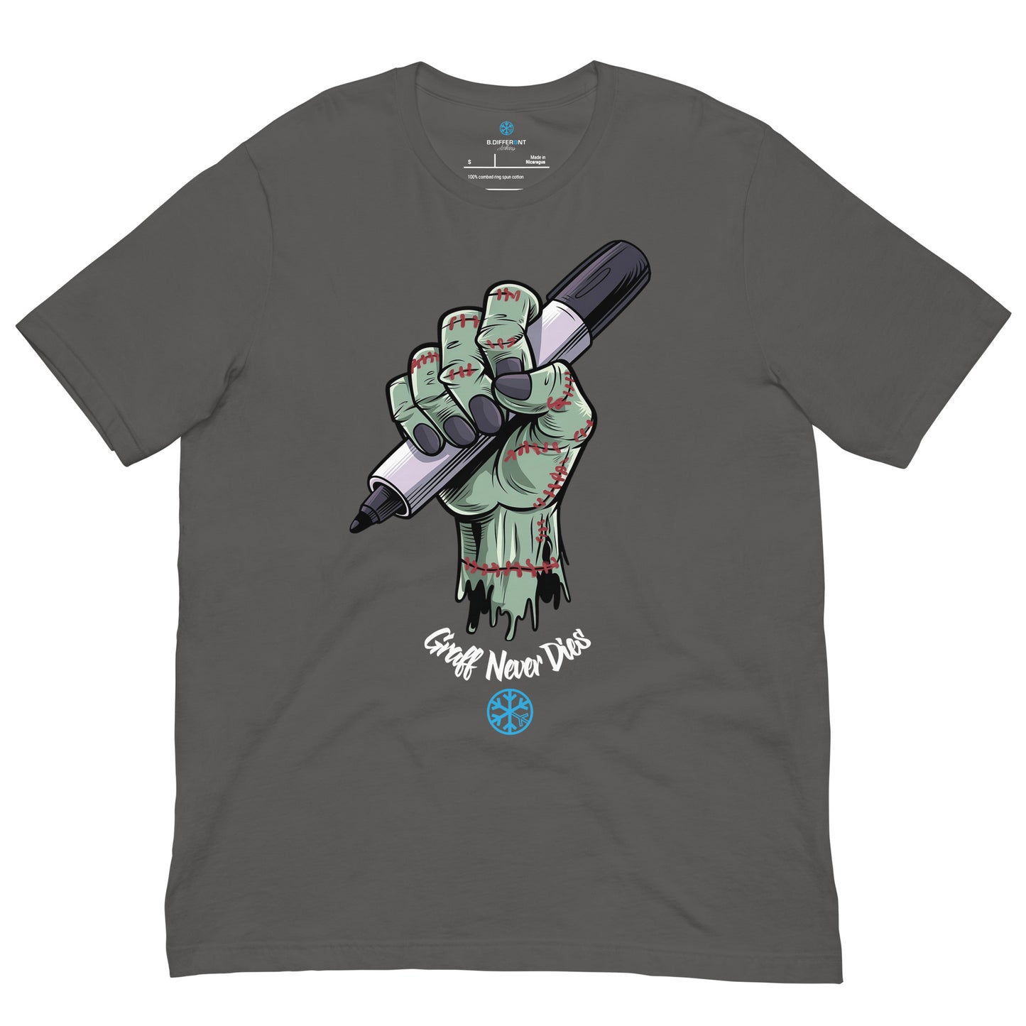 Darkgray-Thing Graffiti Tee from B.Different Clothing, front view, graffiti-inspired streetwear t-shirt