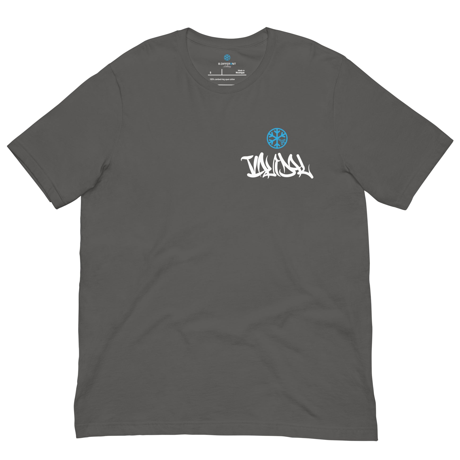 Gray-Vandal Graffiti Writer Tee from B.Different Clothing, front view, graffiti-inspired streetwear t-shirt
