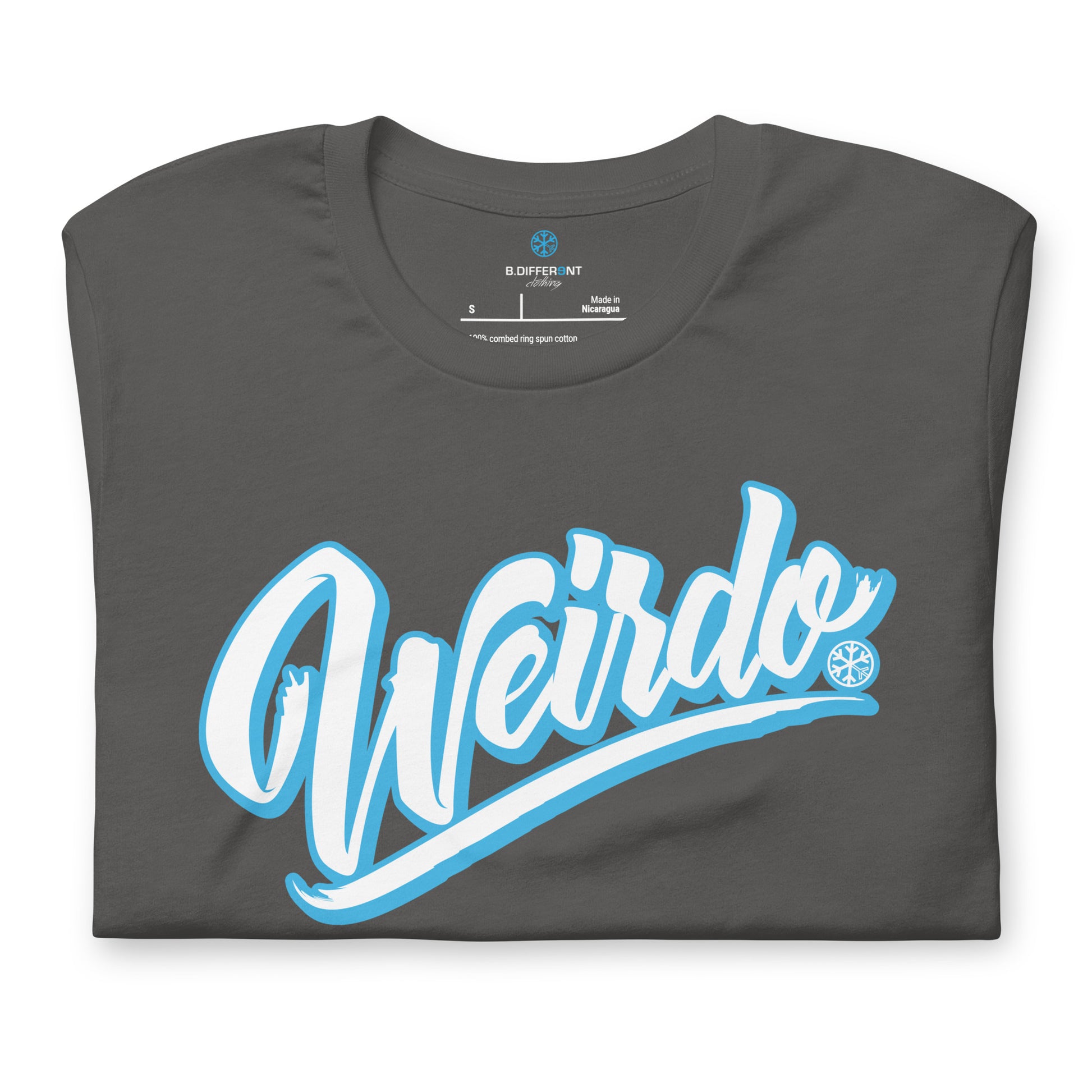 Gray-Weirdo Tee from B.Different Clothing, folded, graffiti-inspired streetwear t-shirt