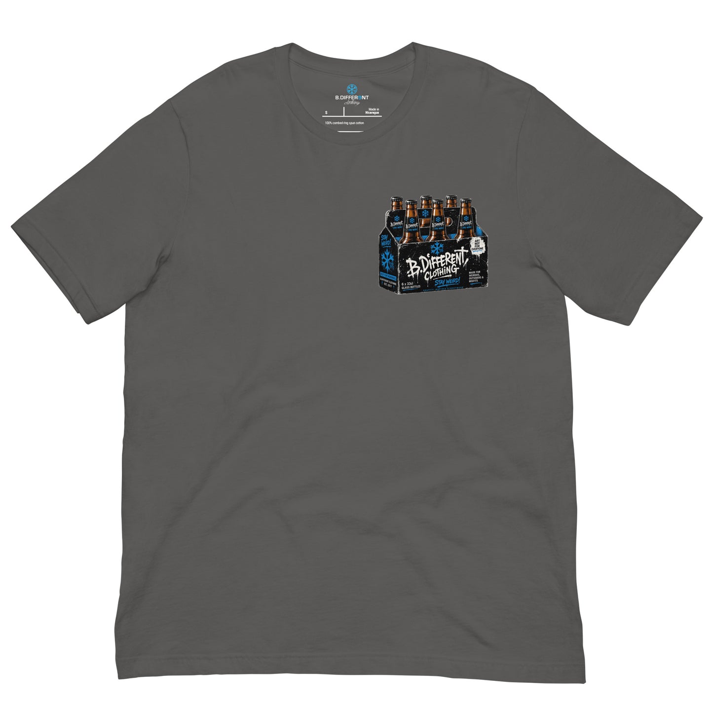 Gray-Six Pack Beer Graffiti Tee from B.Different Clothing, front view, graffiti-inspired streetwear
