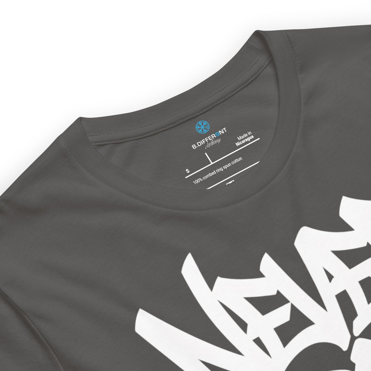 Gray-Never Grow Up Graffiti Tee from B.Different Clothing, collar, graffiti-inspired streetwear t-shirt