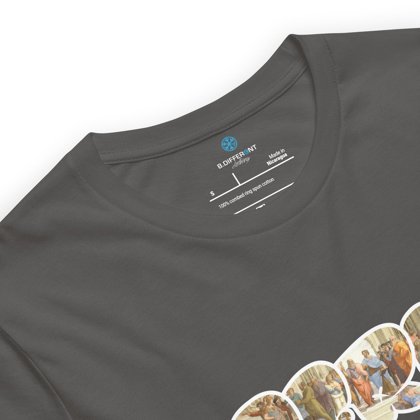 Gray-BDFRNT Throwie x School of Athens Graffiti Tee from B.Different Clothing, collar, graffiti-inspired streetwear t-shirt