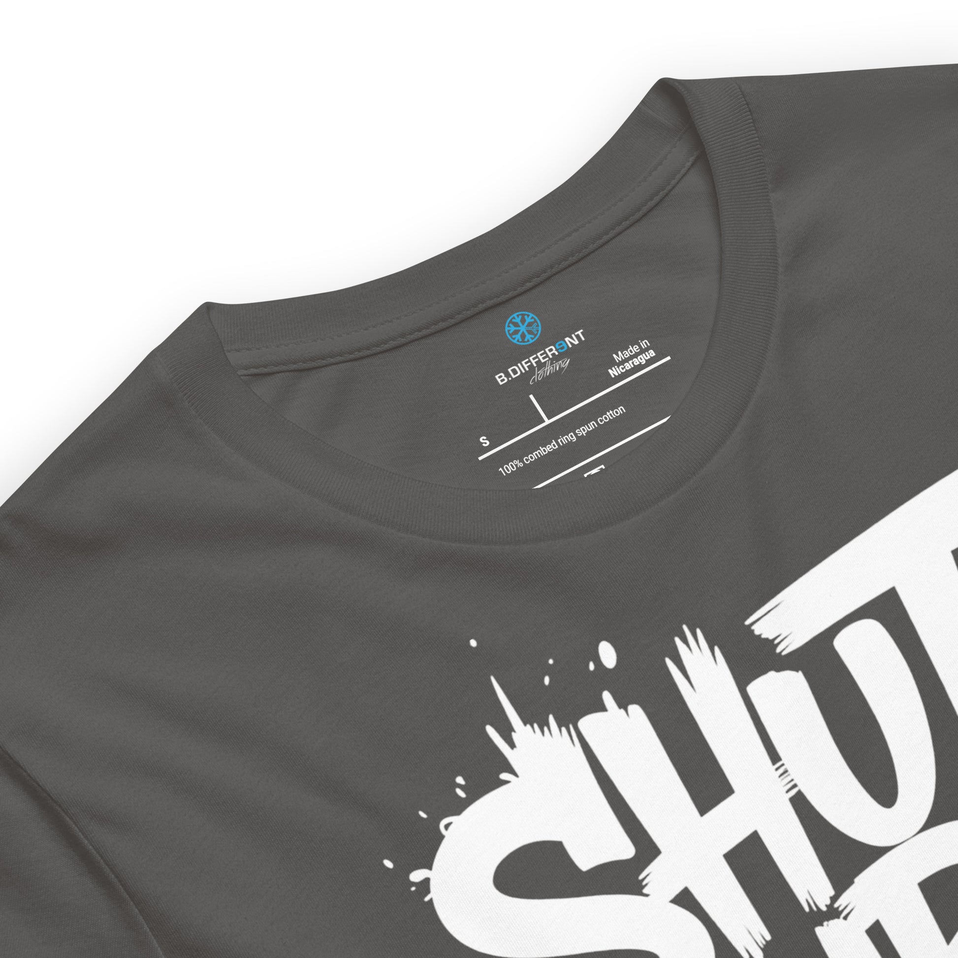 Gray-Shut Up and Paint Graffiti Tee from B.Different Clothing, collar, graffiti-inspired streetwear t-shirt