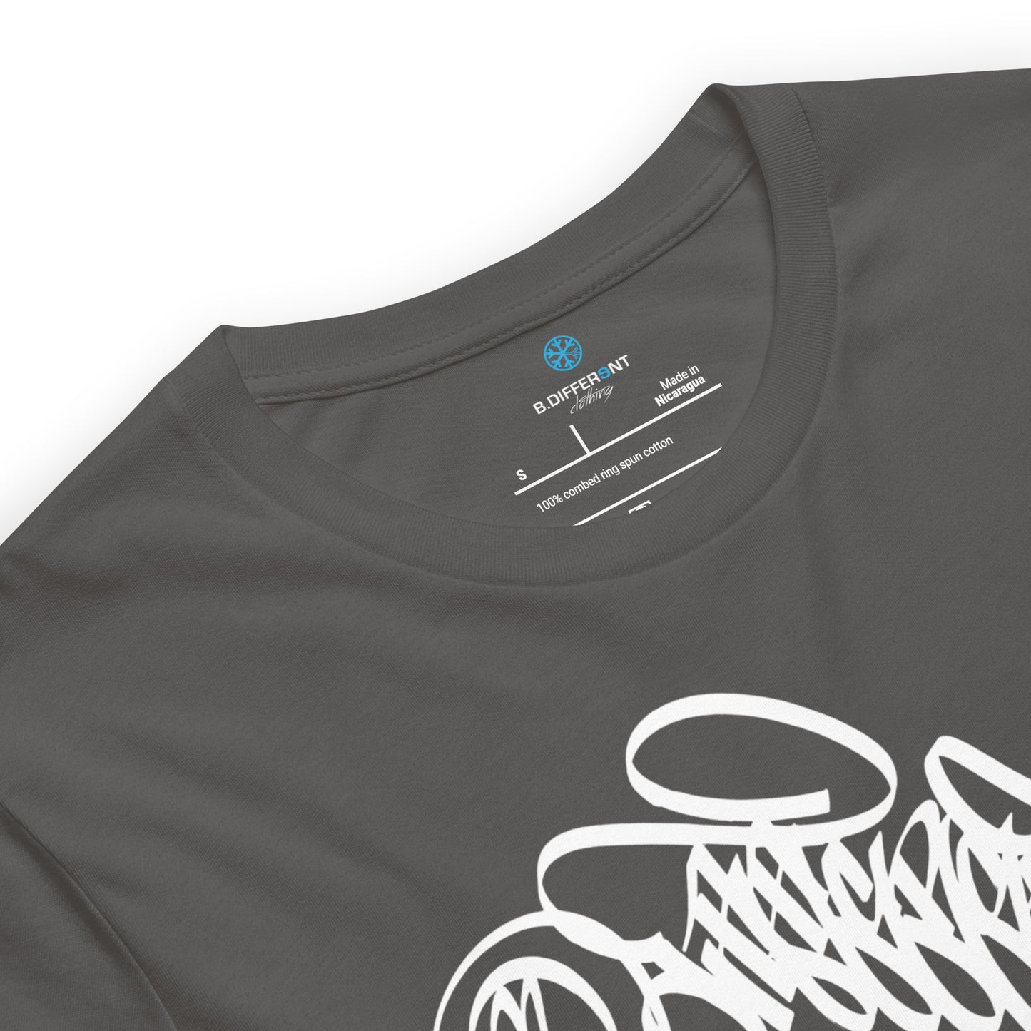 Gray-B.Different Clothing Graffiti Tag Tee from B.Different Clothing, collar, graffiti-inspired streetwear t-shirt