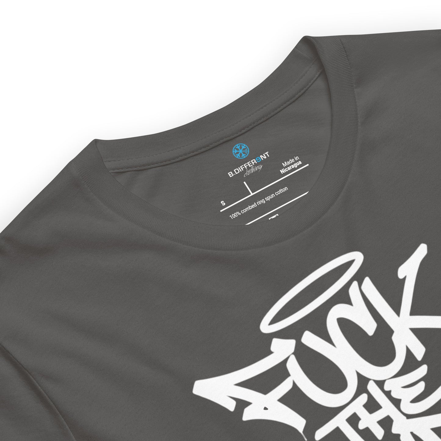 Gray-Fuck The Vandal Squad Graffiti Tee from B.Different Clothing, collar, graffiti-inspired streetwear t-shirt