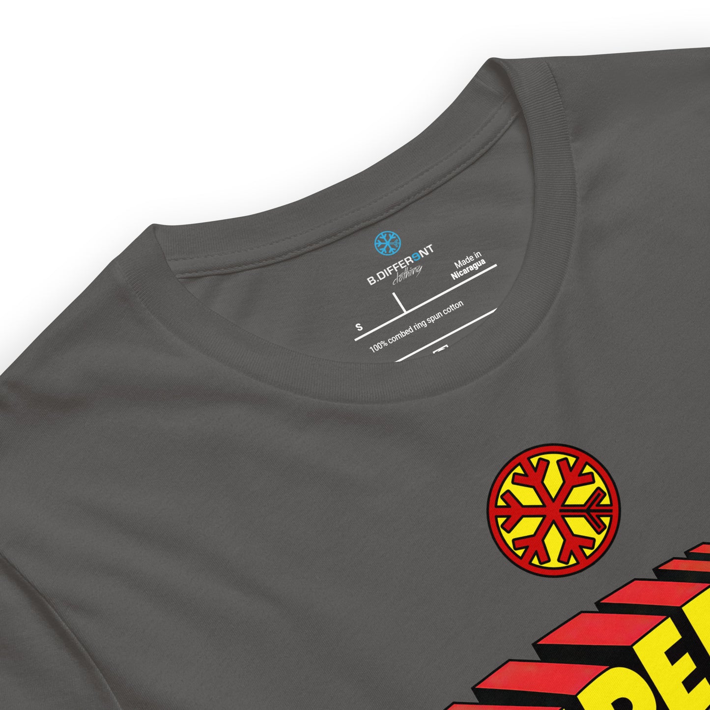 Gray-Superweird Tee from B.Different Clothing, collar, graffiti-inspired streetwear t-shirt