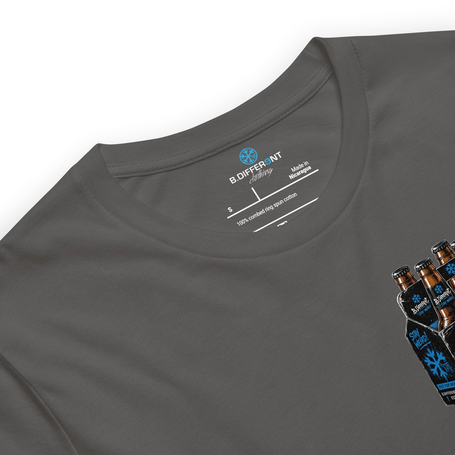 Gray-Six Pack Beer Graffiti Tee from B.Different Clothing, collar, graffiti-inspired streetwear