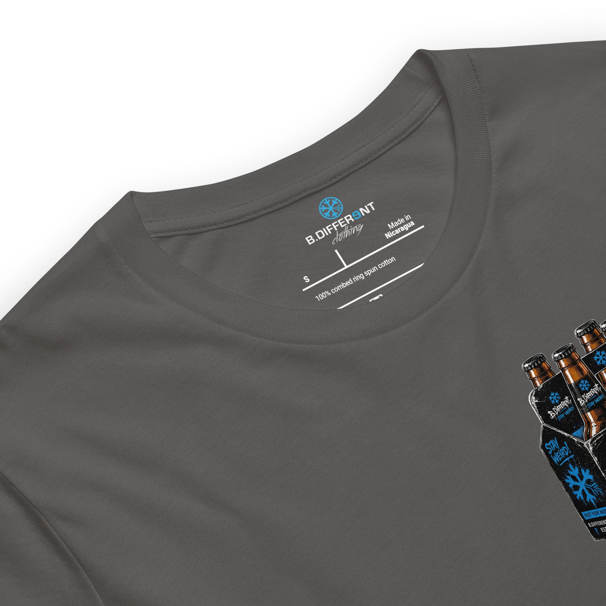 Gray-Six Pack Beer Graffiti Tee from B.Different Clothing, collar, graffiti-inspired streetwear