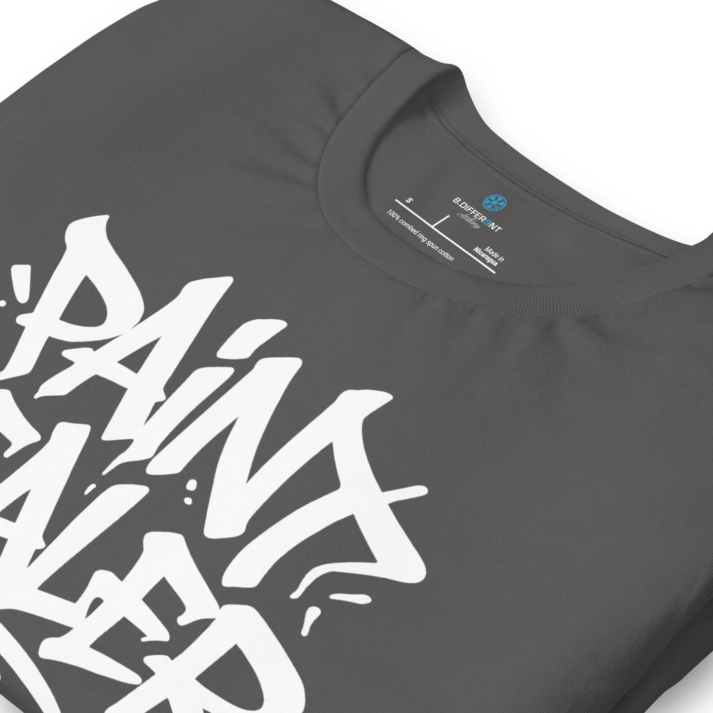 Gray-Paint Dealer Graffiti Tag Tee from B.Different Clothing, detail, graffiti-inspired streetwear t-shirt