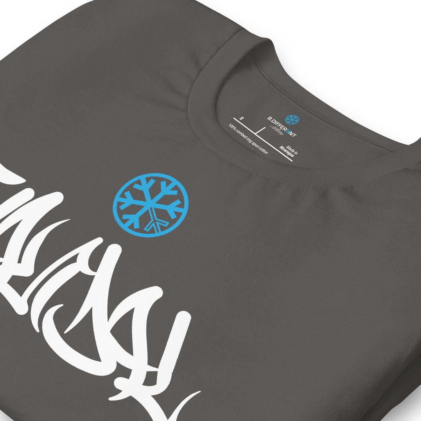 Gray-Vandal Graffiti Tag Tee from B.Different Clothing, detail, graffiti-inspired streetwear t-shirt