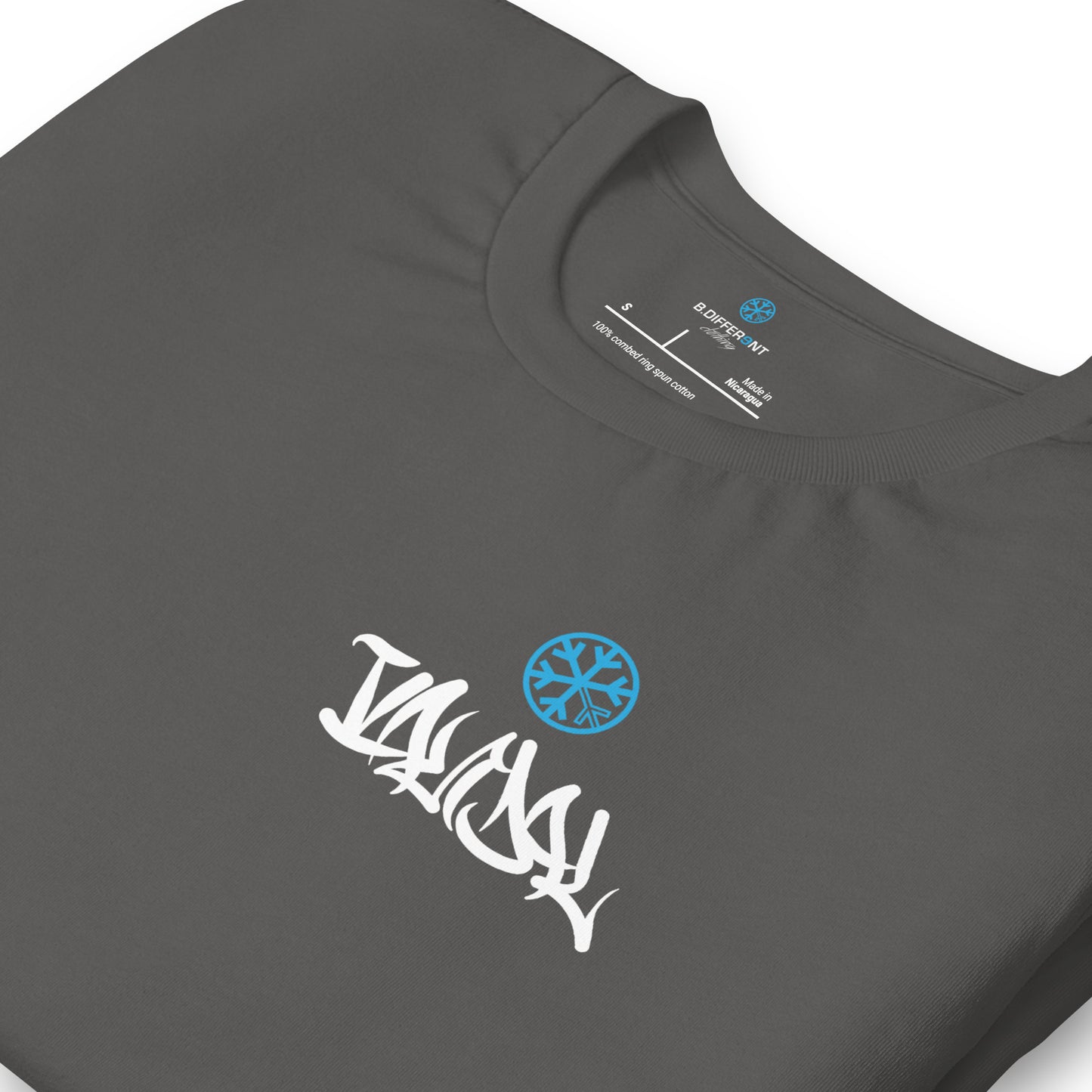 Gray-Vandal Graffiti Writer Tee from B.Different Clothing, detail, graffiti-inspired streetwear t-shirt